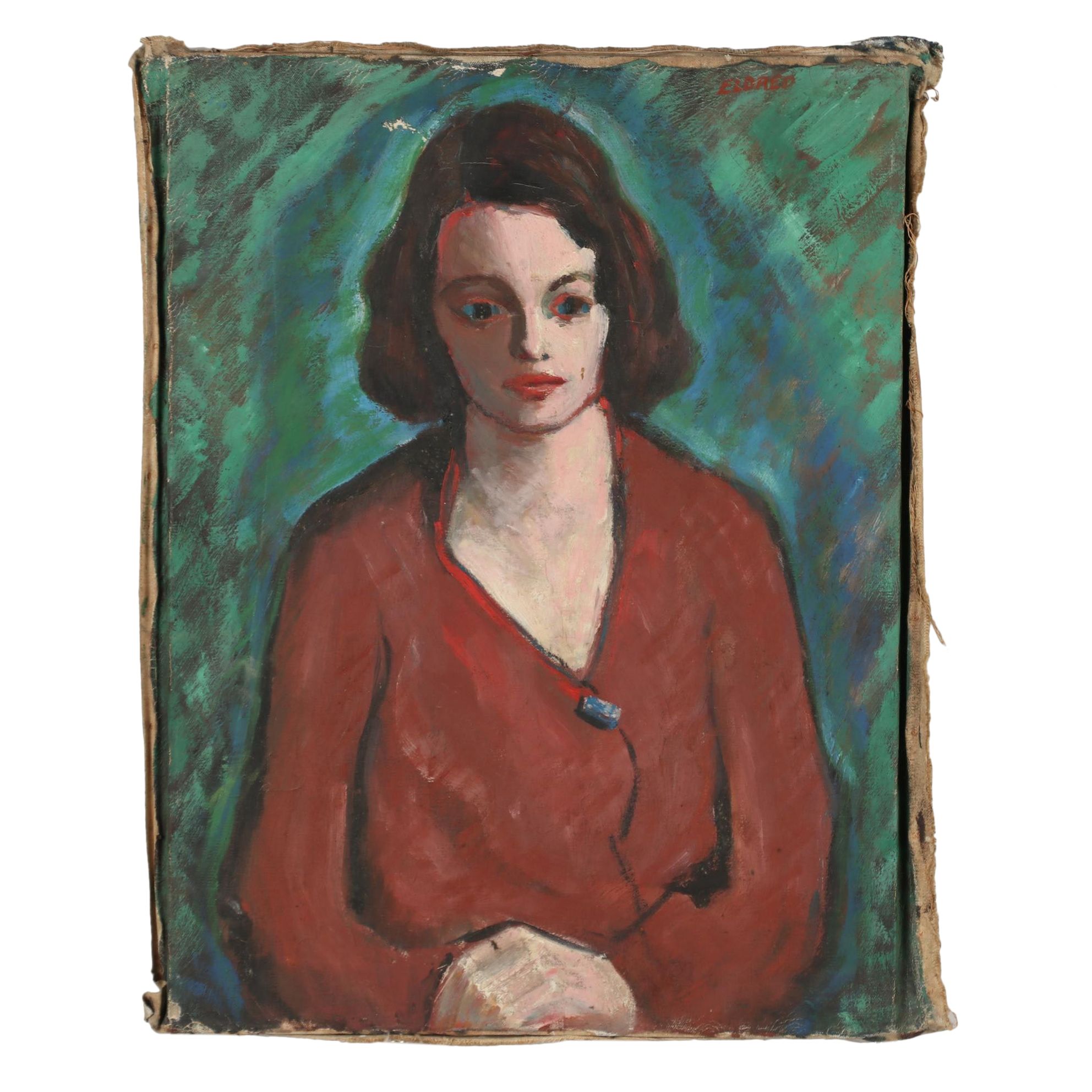 Thomas Brownell Eldred Oil Portrait of Young Woman