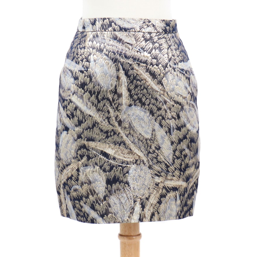 Escada Couture Wool Blend Pencil Skirt With Gold Lurex