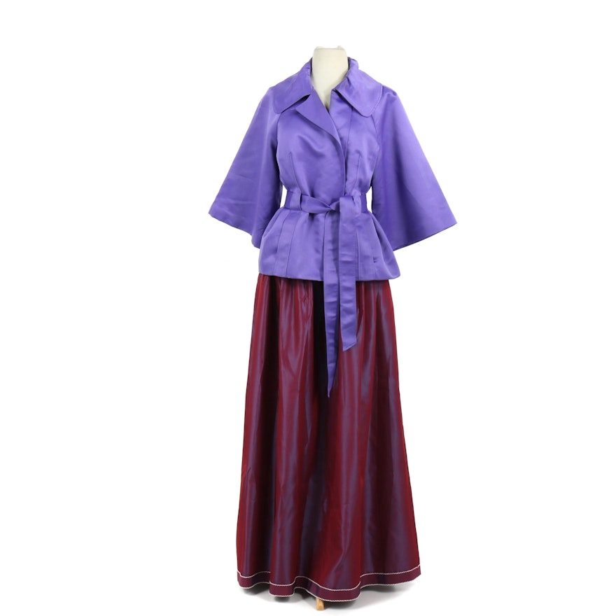 Victor Costa Occasion Skirt with Silk Jacket and Tie Sash