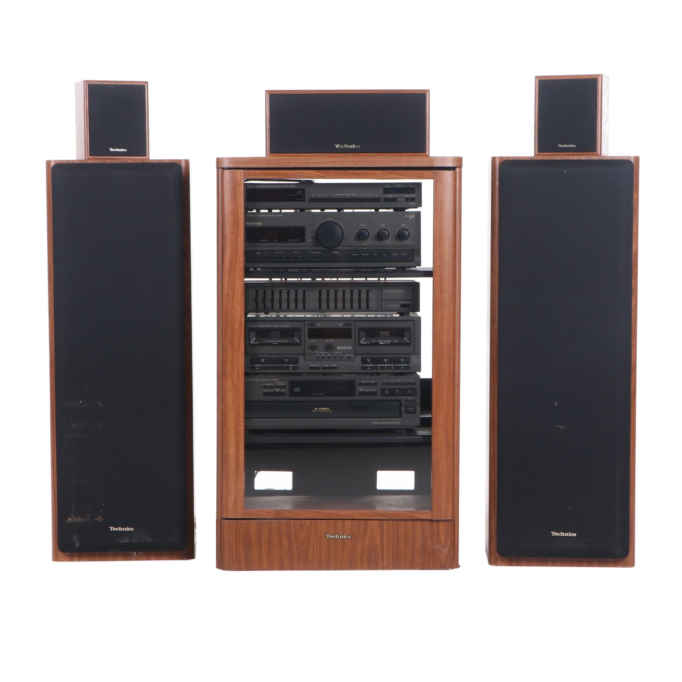 Technics Stereo and Speaker System with Cherry Cabinet and Housing