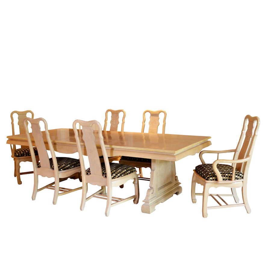 Chinoiserie Beech Finish Dining Table and Chairs, Late 20th Century