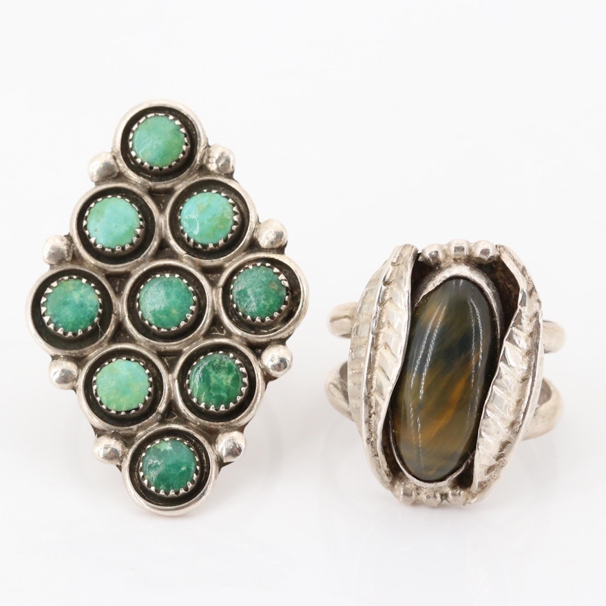Sterling Silver Turquoise and Tiger's Eye Rings