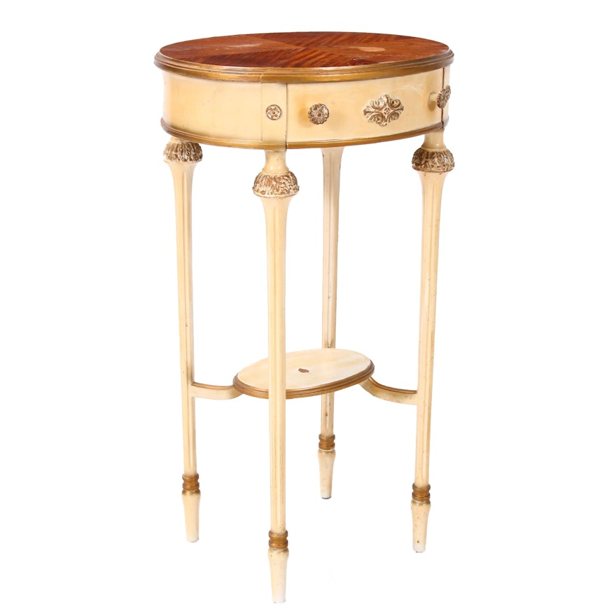 Luce Furniture Louis XVI Style Cream-Painted and Satinwood Side Table