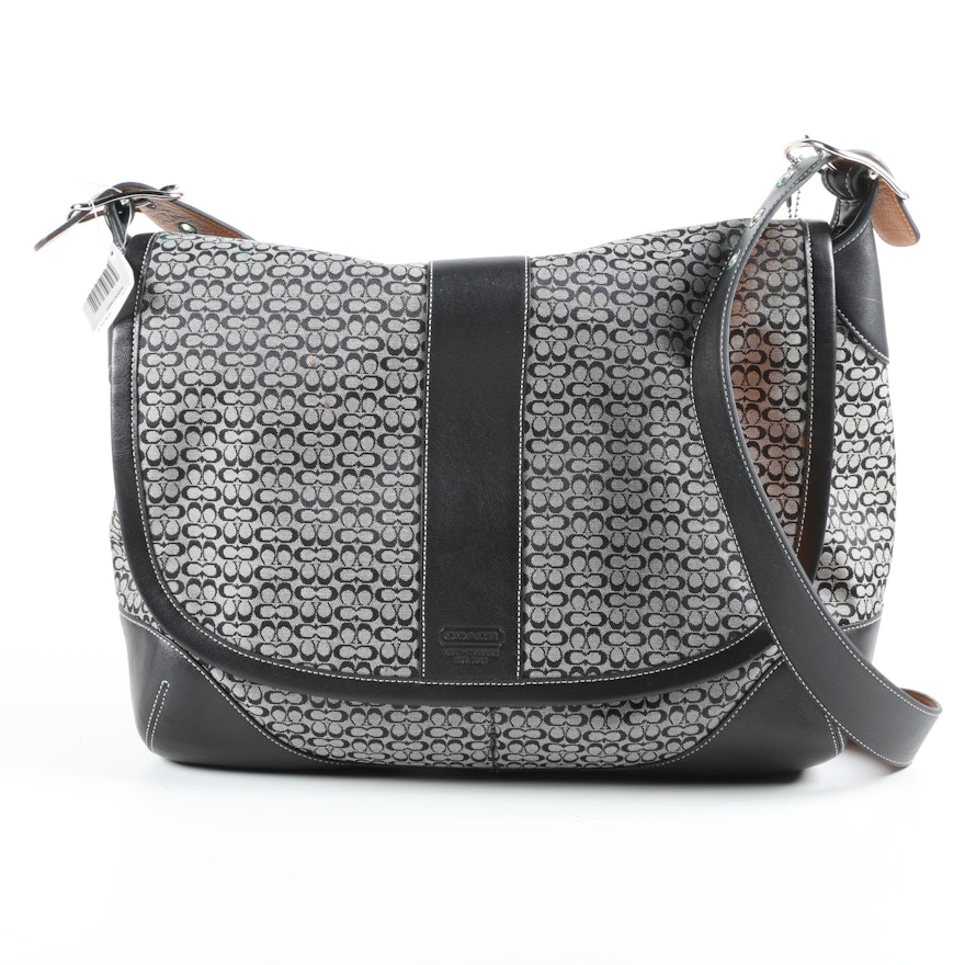 Coach Messenger Bag in Black Mini Signature Jacquard and Leather