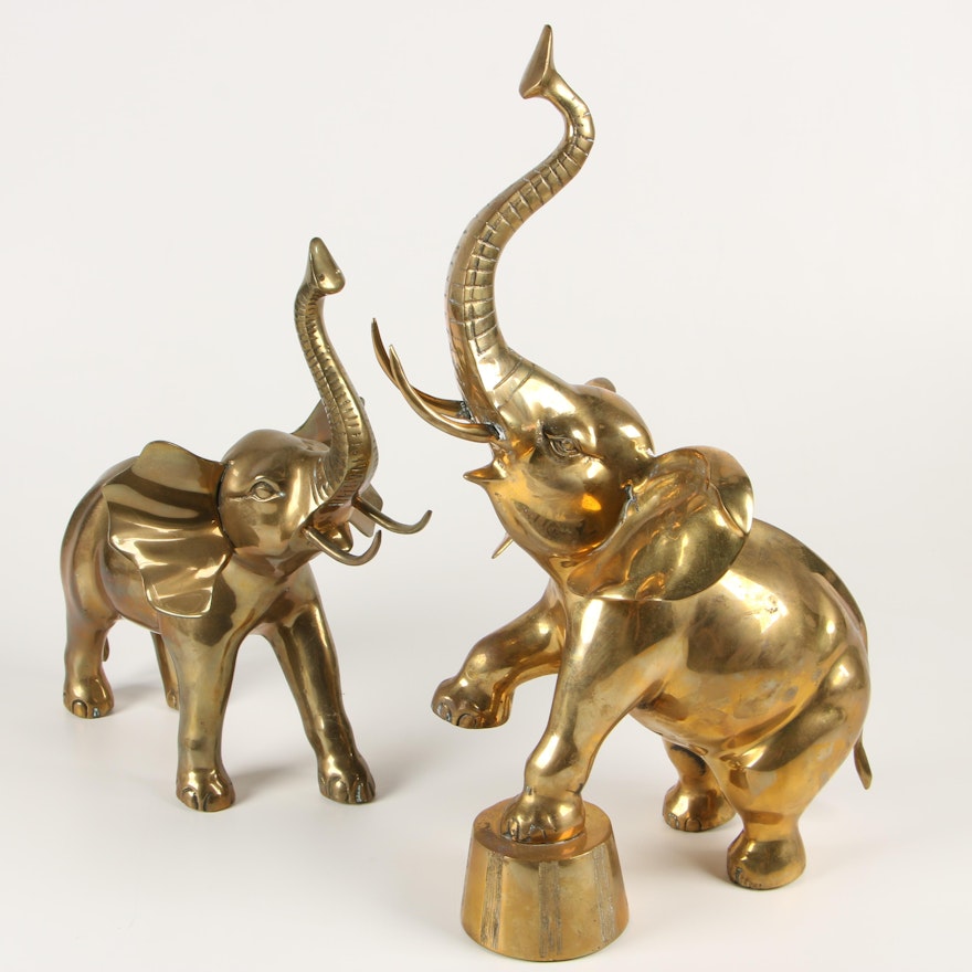 Korean Brass Trumpeting Elephant Figures, 1970s
