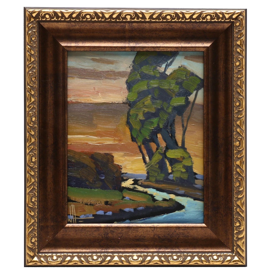William Hawkins Landscape Oil Painting of River Scene