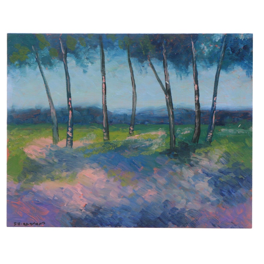 Sulmaz Radvand Acrylic Painting of Landscape with Trees