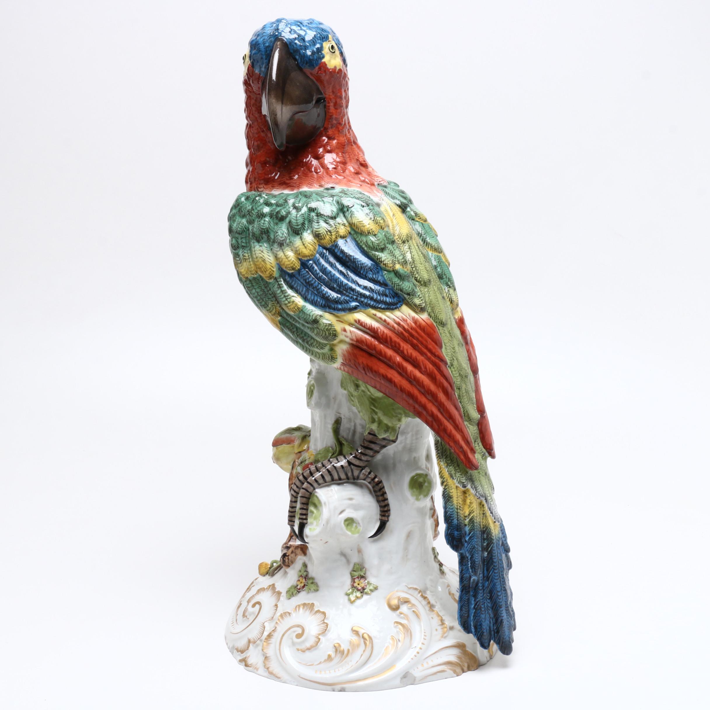 Large Pair of Bourdois and Bloch Porcelain Macaw Figures, Late 19th/Early 20th C