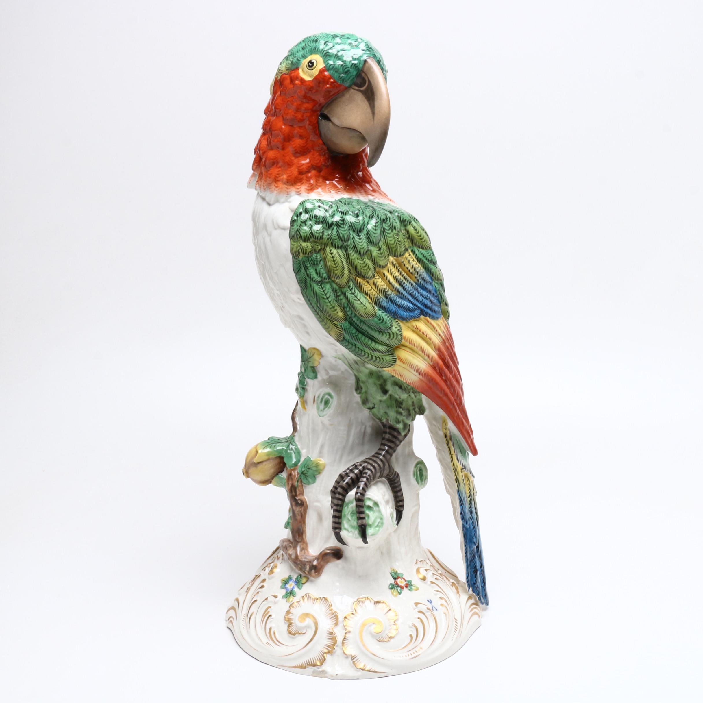 Large Pair of Bourdois and Bloch Porcelain Macaw Figures, Late 19th/Early 20th C