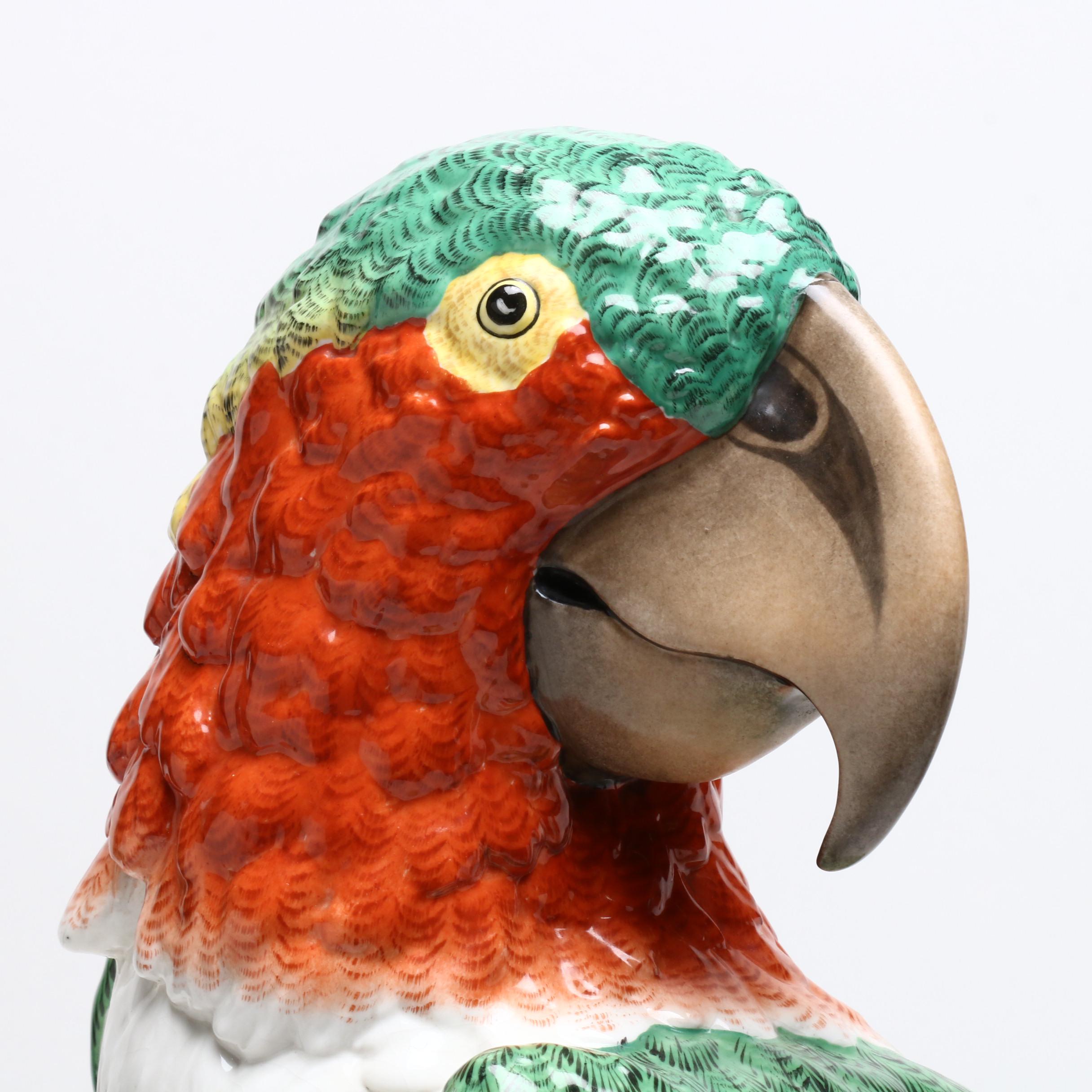 Large Pair of Bourdois and Bloch Porcelain Macaw Figures, Late 19th/Early 20th C