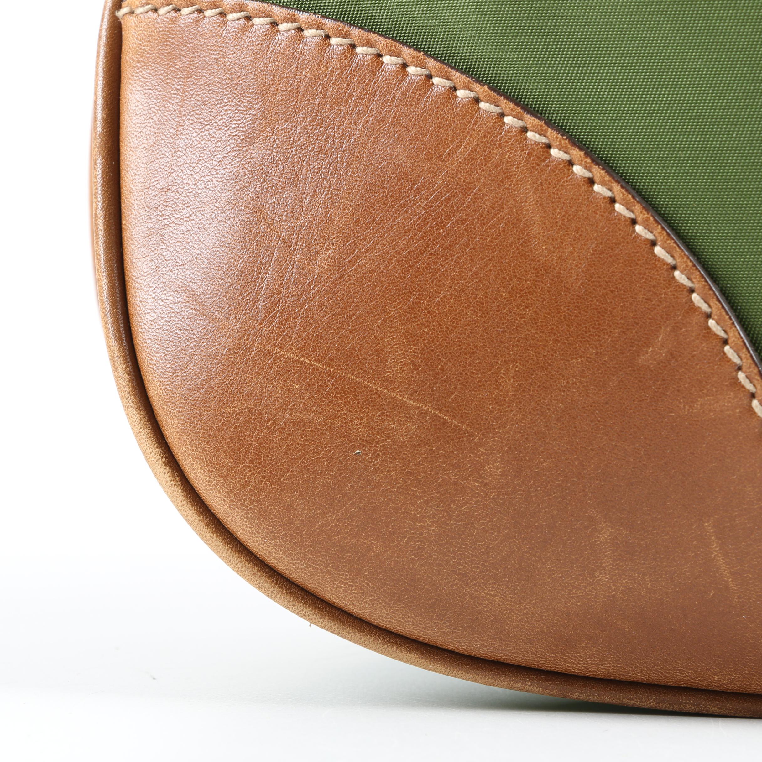 Prada Stripe Hobo Bag in Army Green Nylon with Sughero Stripe and Tan Leather