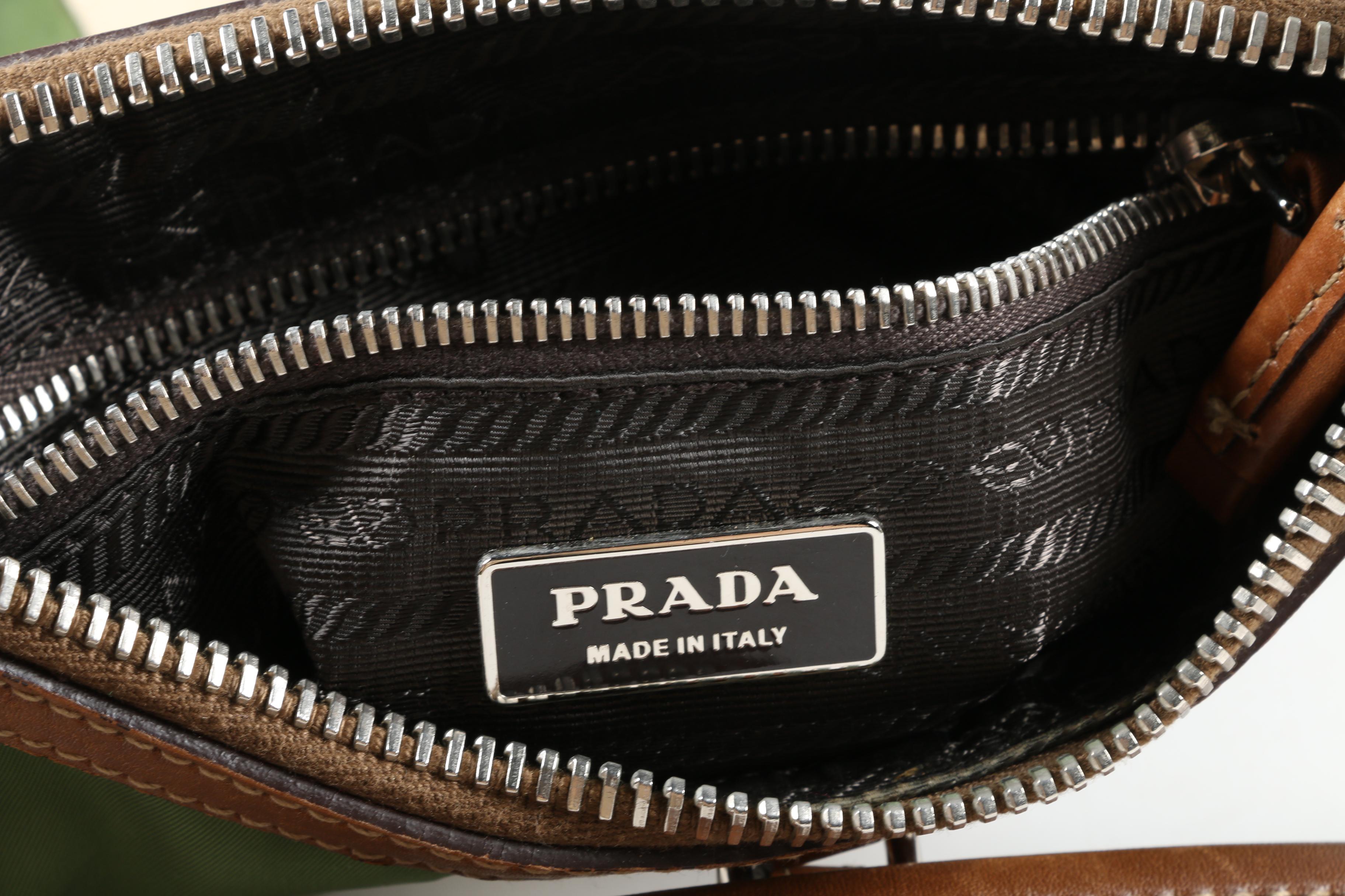 Prada Stripe Hobo Bag in Army Green Nylon with Sughero Stripe and Tan Leather