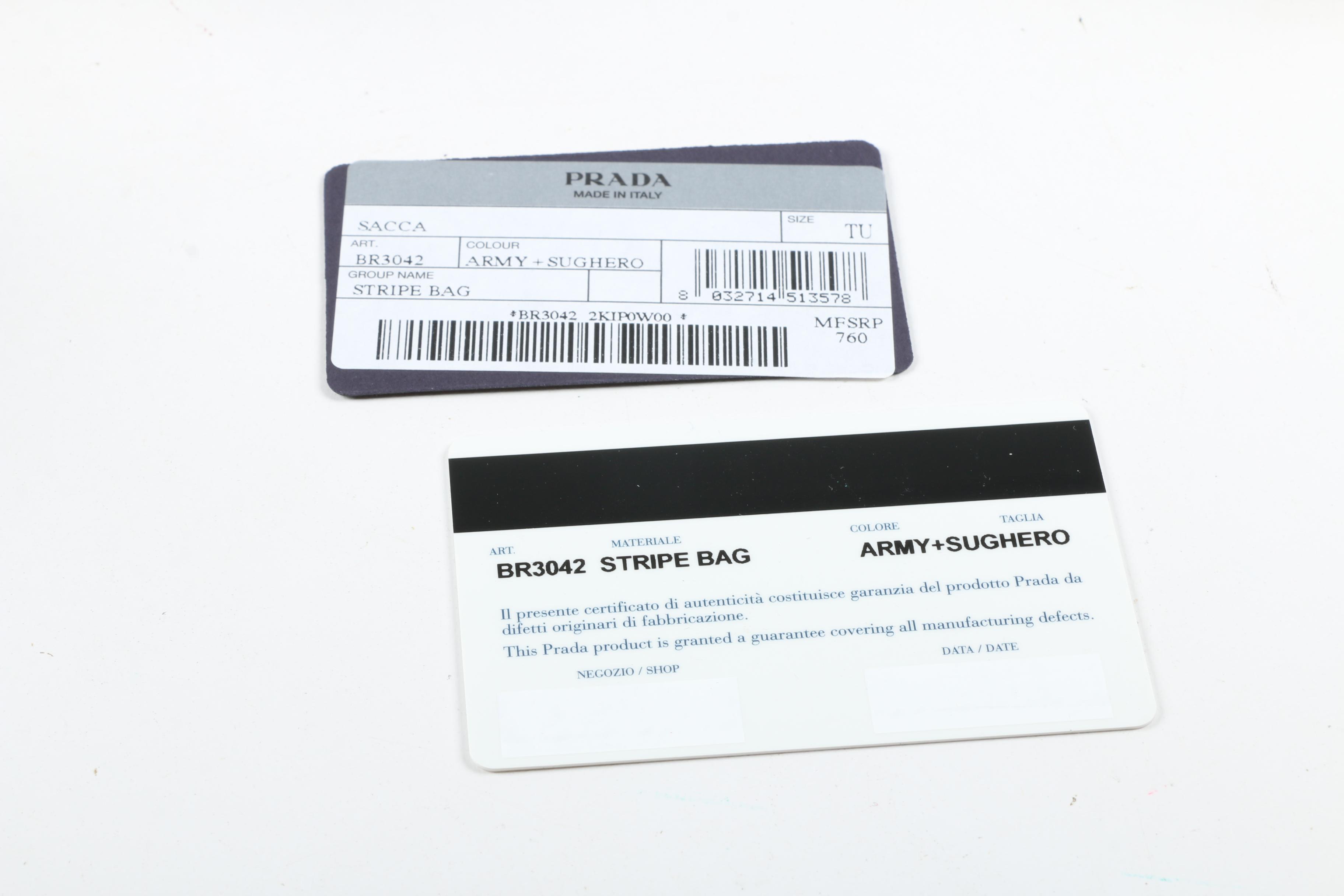 Prada Stripe Hobo Bag in Army Green Nylon with Sughero Stripe and Tan Leather