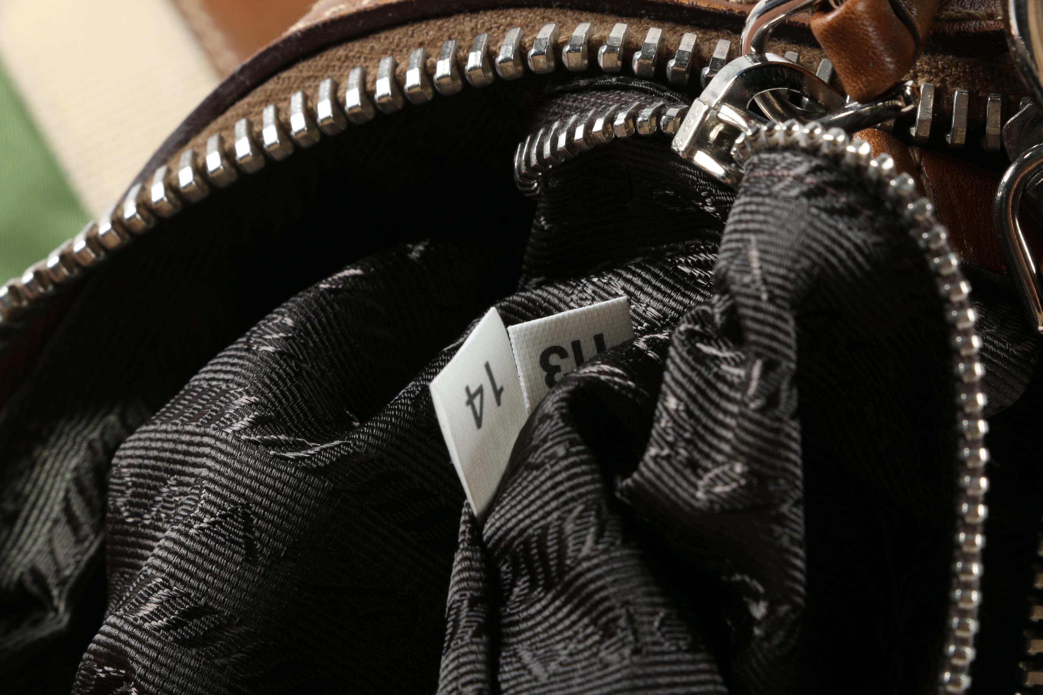 Prada Stripe Hobo Bag in Army Green Nylon with Sughero Stripe and Tan Leather