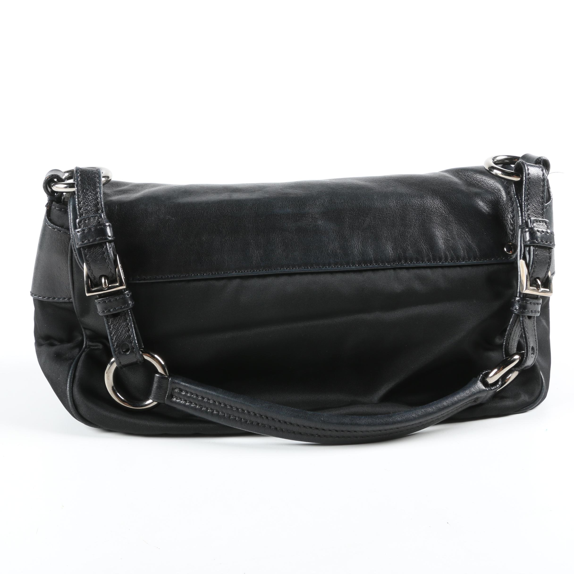 Prada Black Nylon Tessuto and Leather Double Pocket Demi Bag