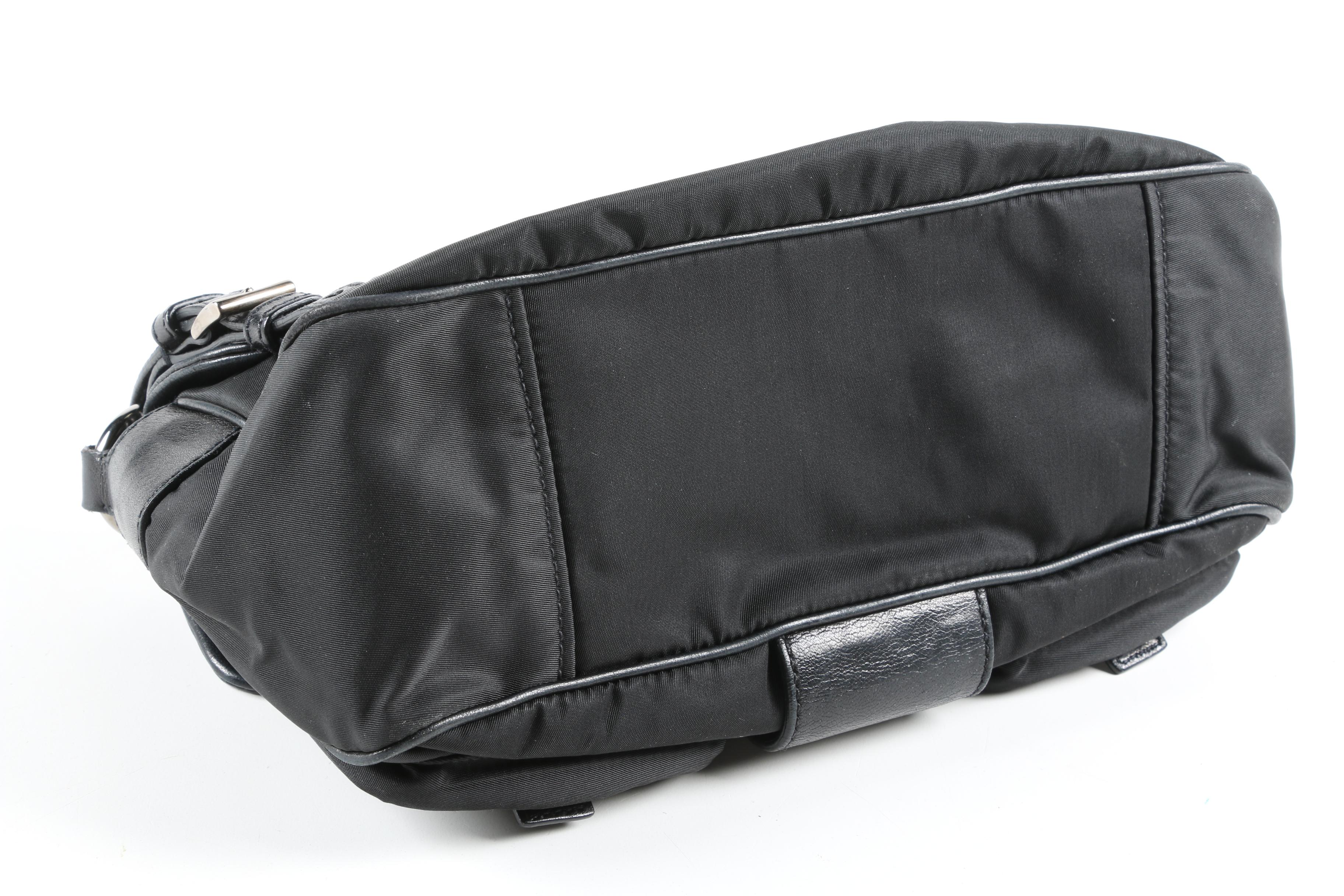 Prada Black Nylon Tessuto and Leather Double Pocket Demi Bag