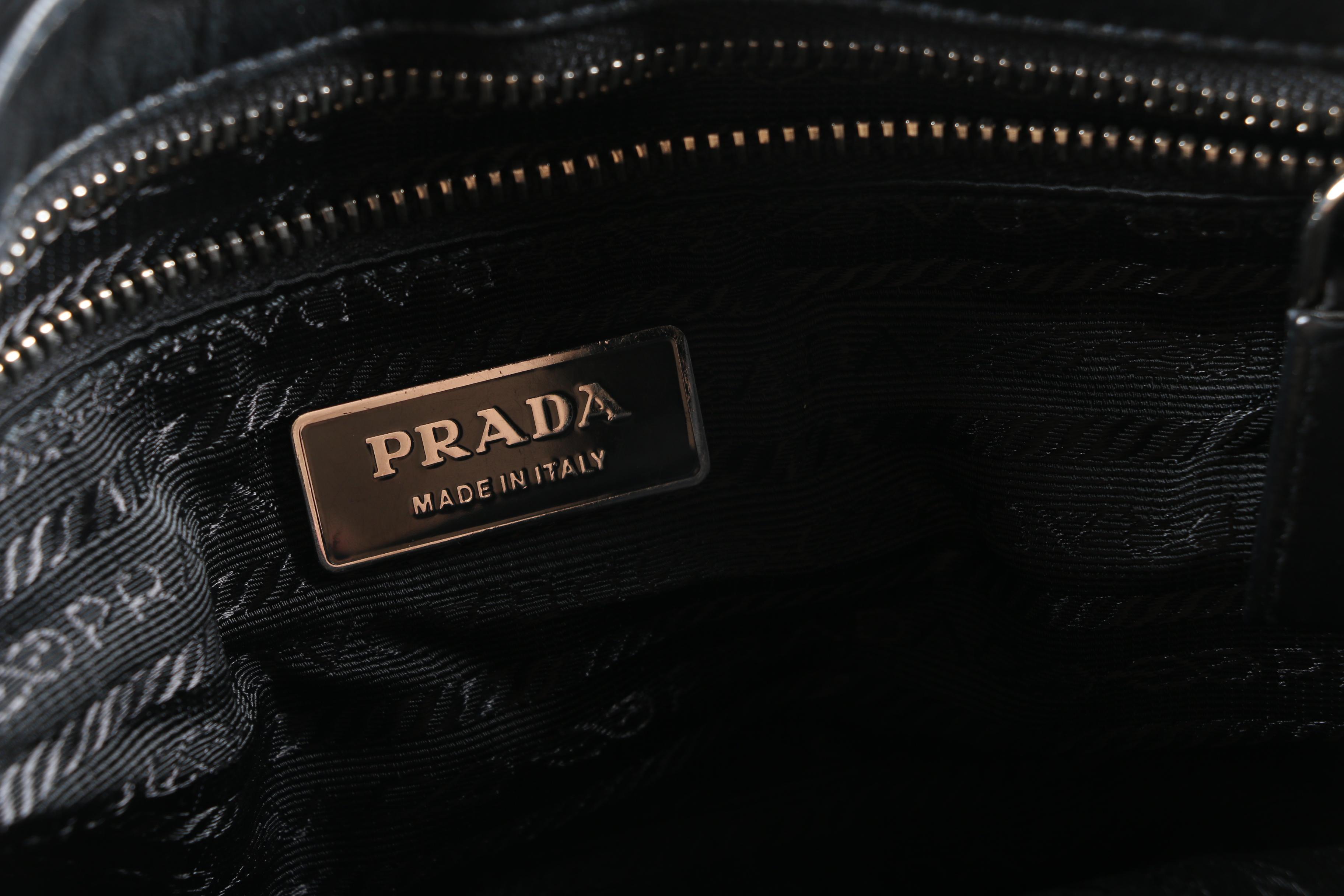 Prada Black Nylon Tessuto and Leather Double Pocket Demi Bag