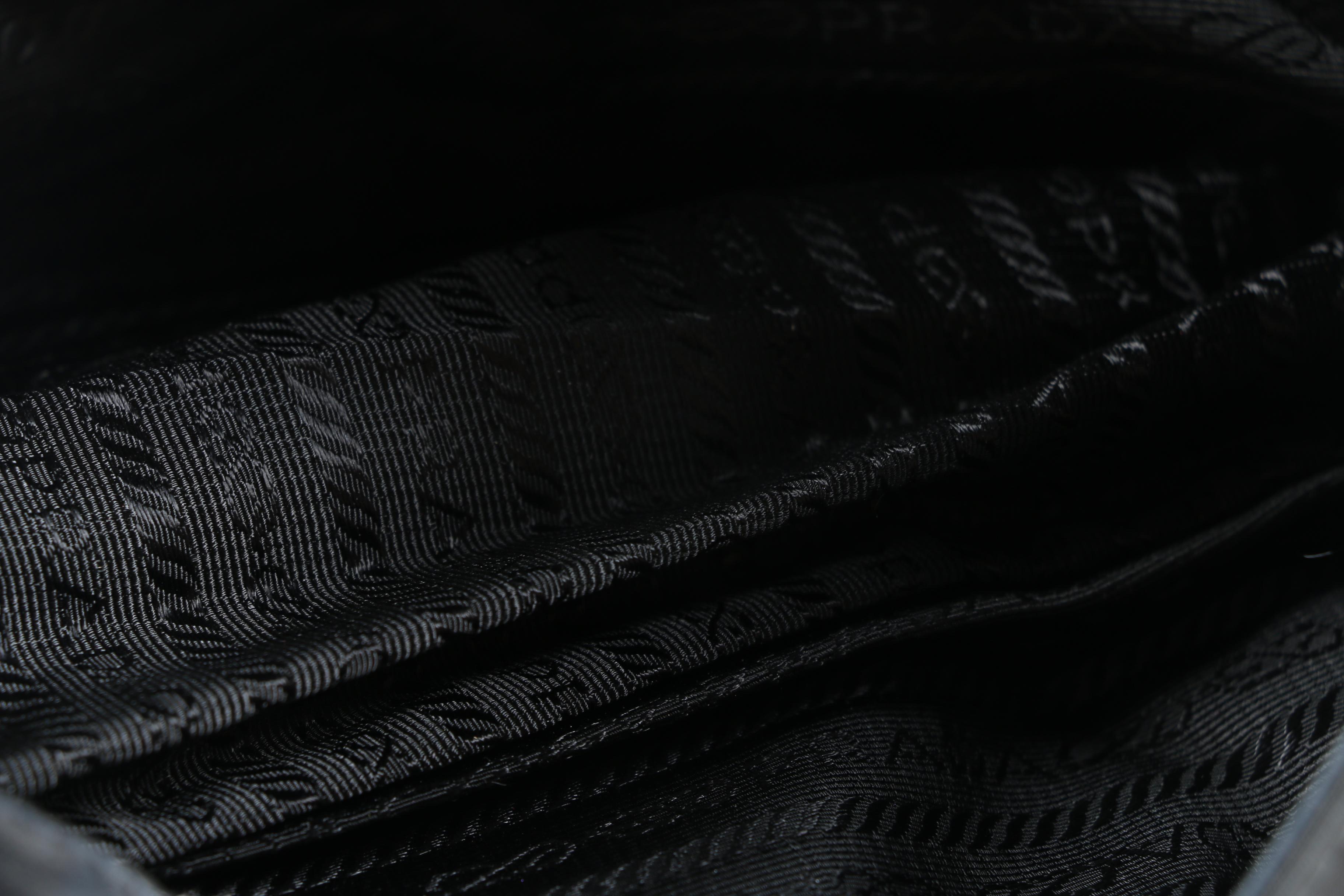 Prada Black Nylon Tessuto and Leather Double Pocket Demi Bag