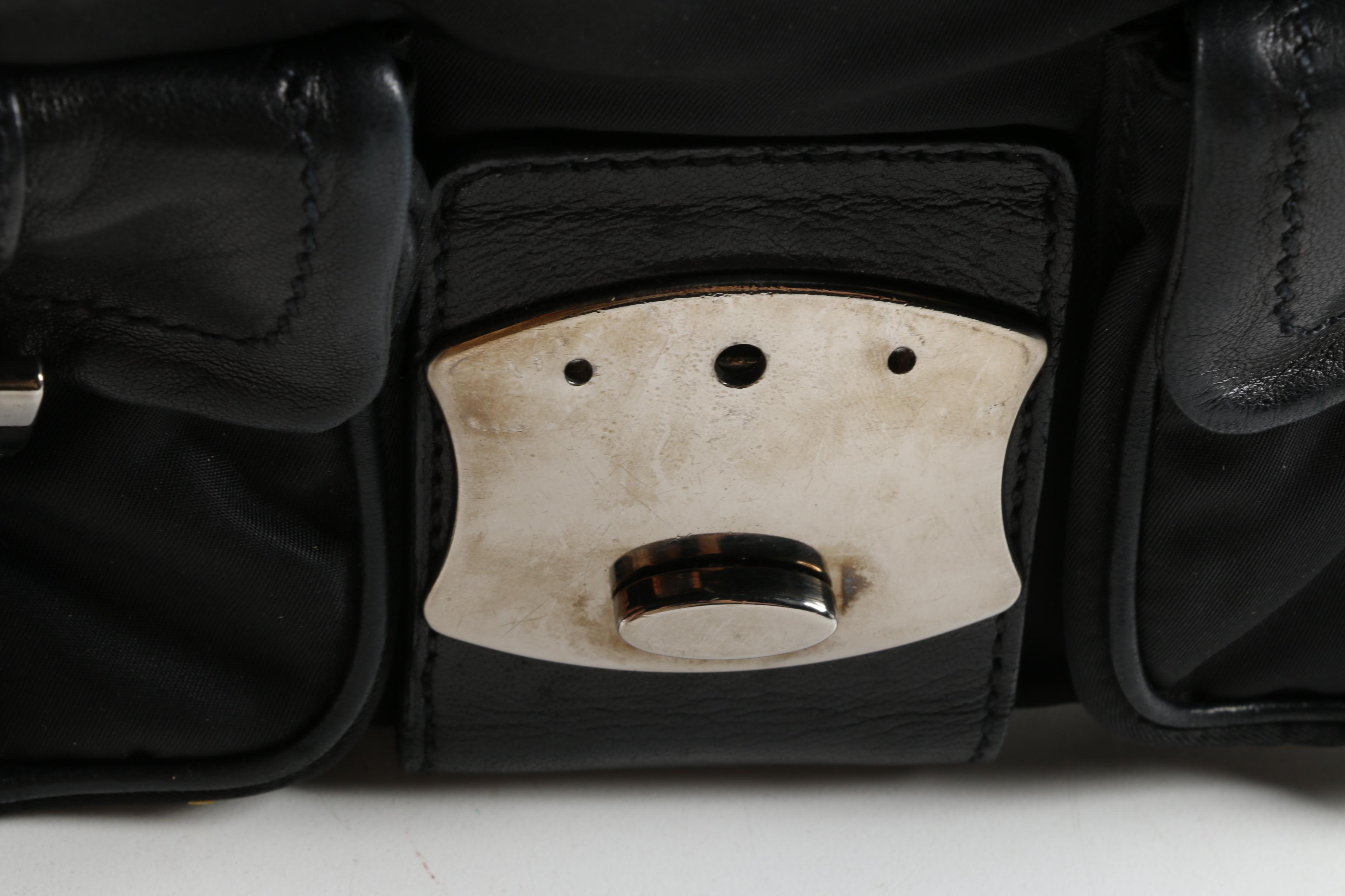 Prada Black Nylon Tessuto and Leather Double Pocket Demi Bag