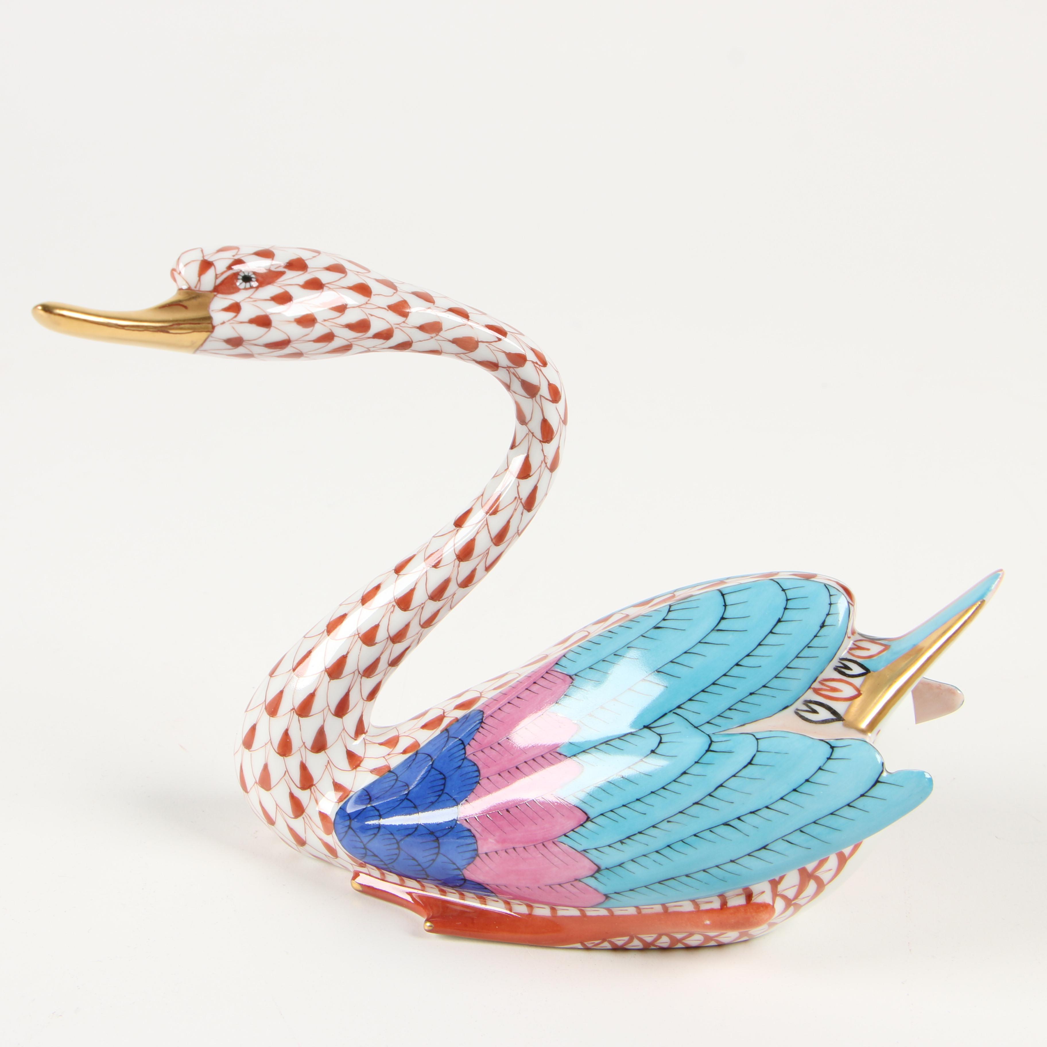 Herend Red Fishnet "Japanese Goose" Porcelain Figurine