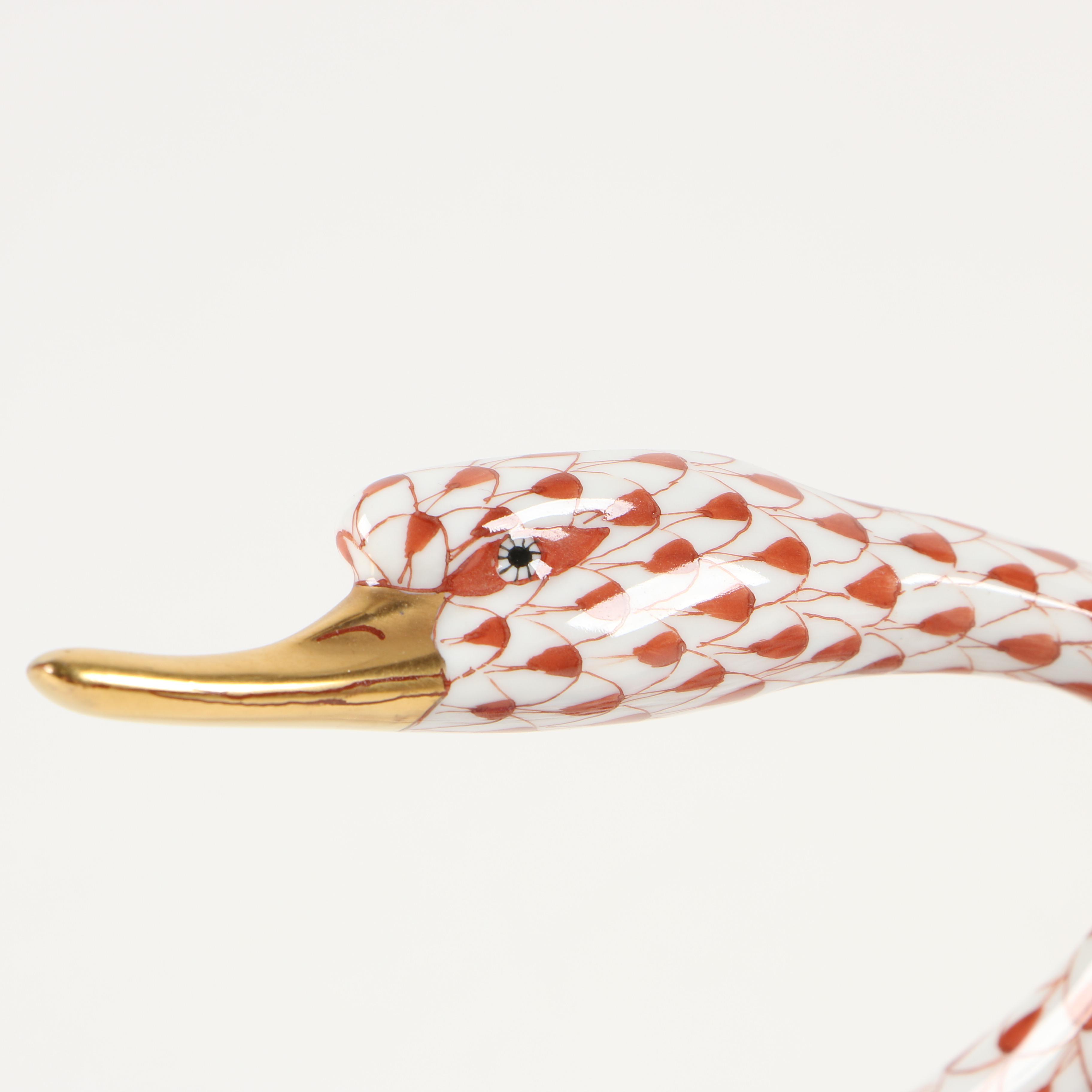 Herend Red Fishnet "Japanese Goose" Porcelain Figurine