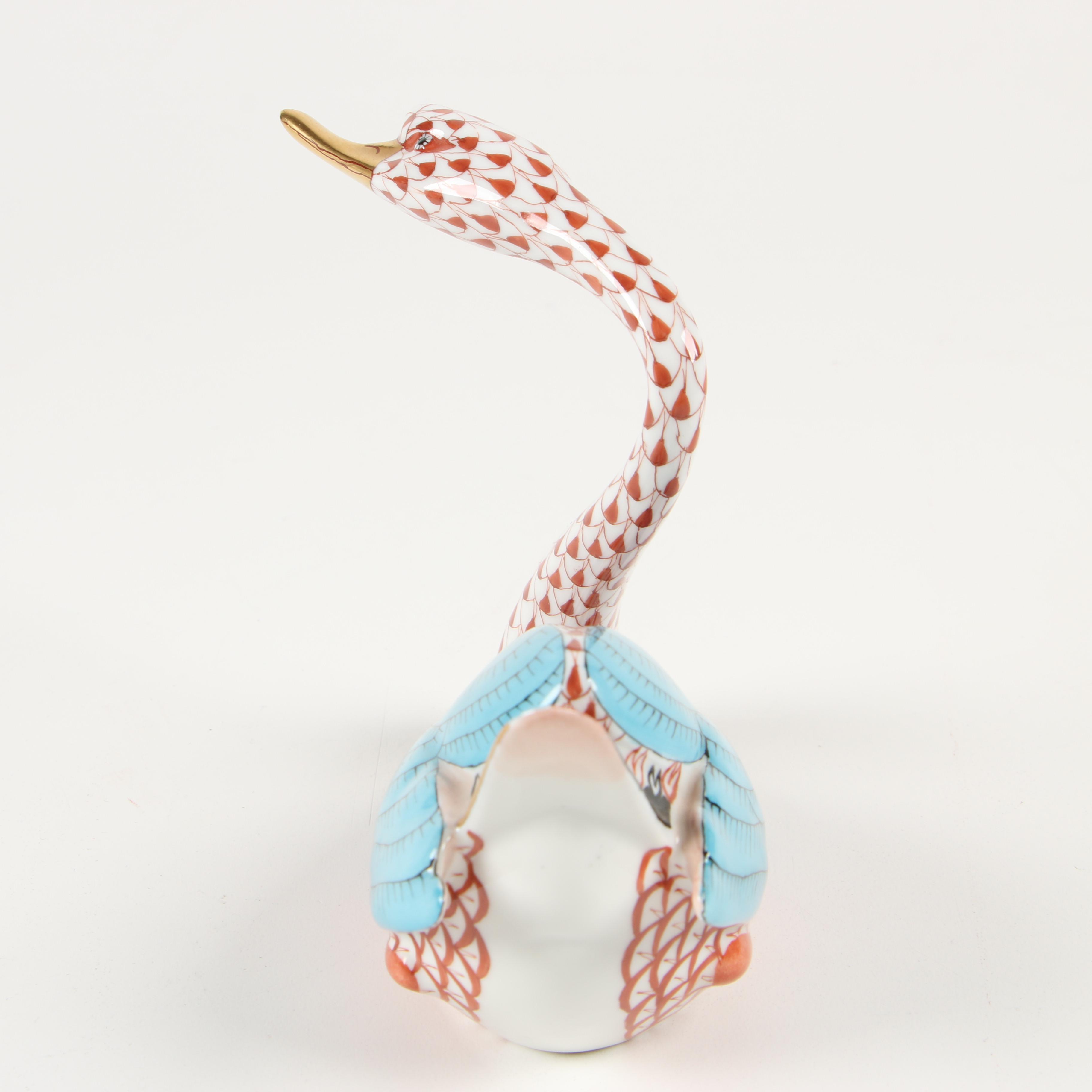 Herend Red Fishnet "Japanese Goose" Porcelain Figurine