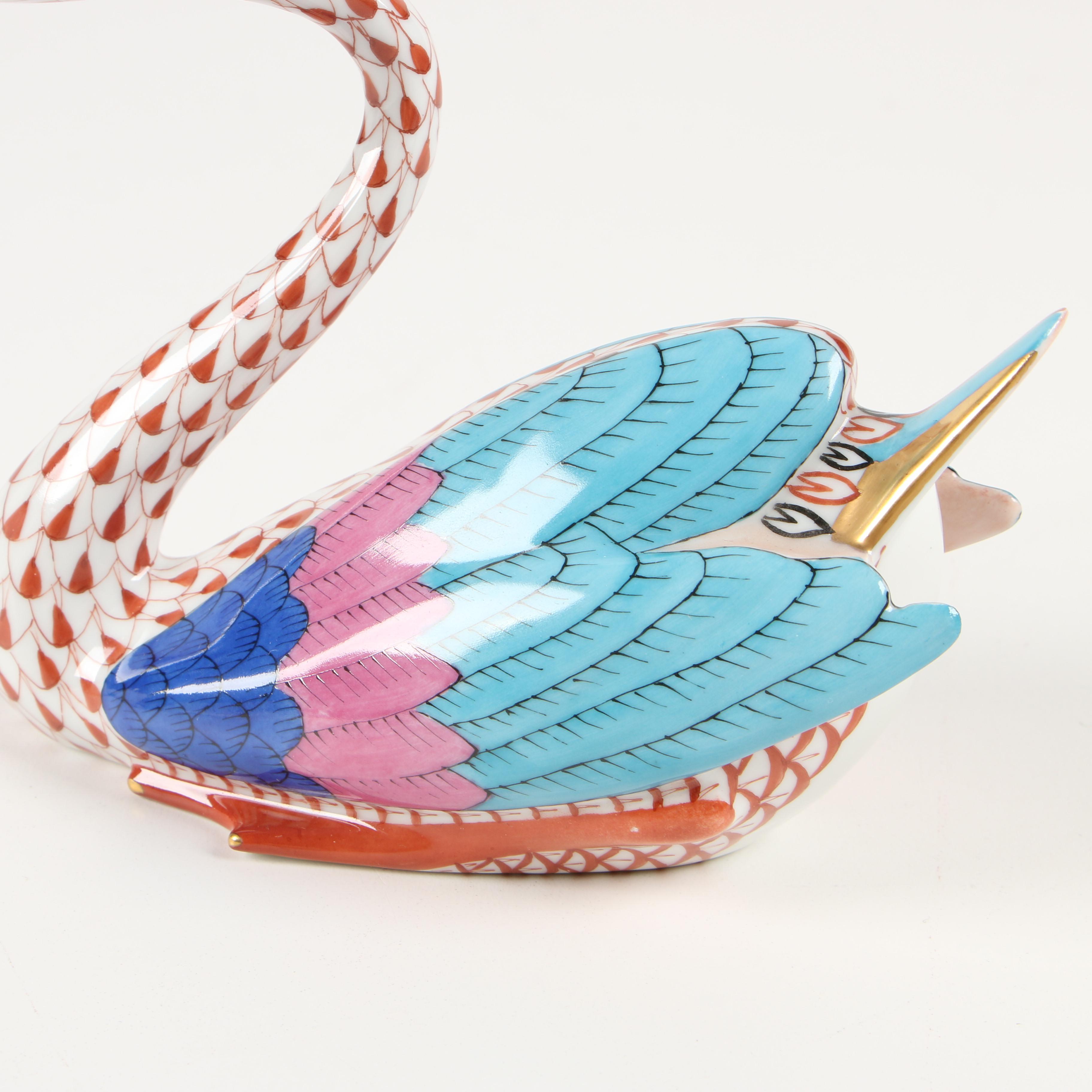 Herend Red Fishnet "Japanese Goose" Porcelain Figurine