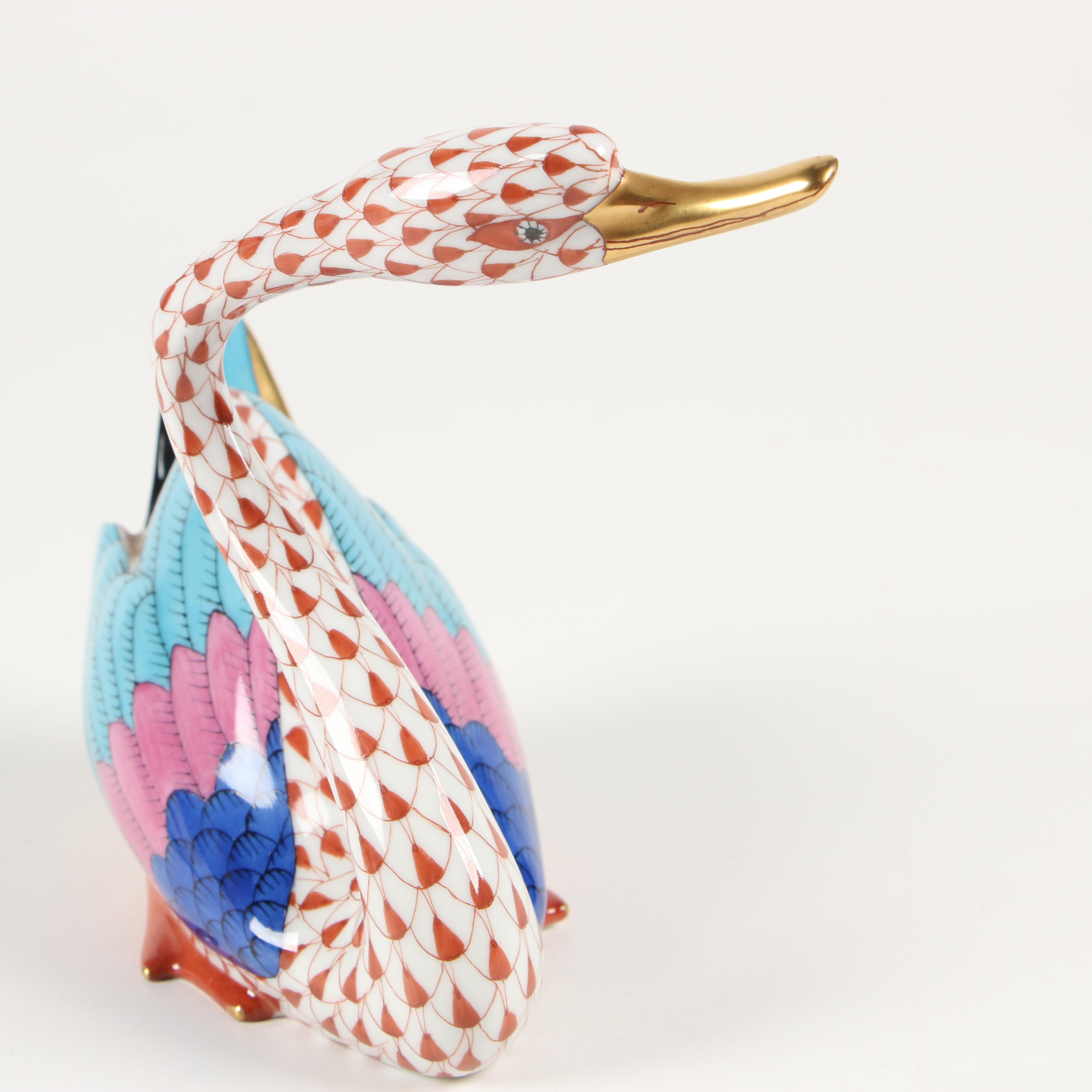 Herend Red Fishnet "Japanese Goose" Porcelain Figurine