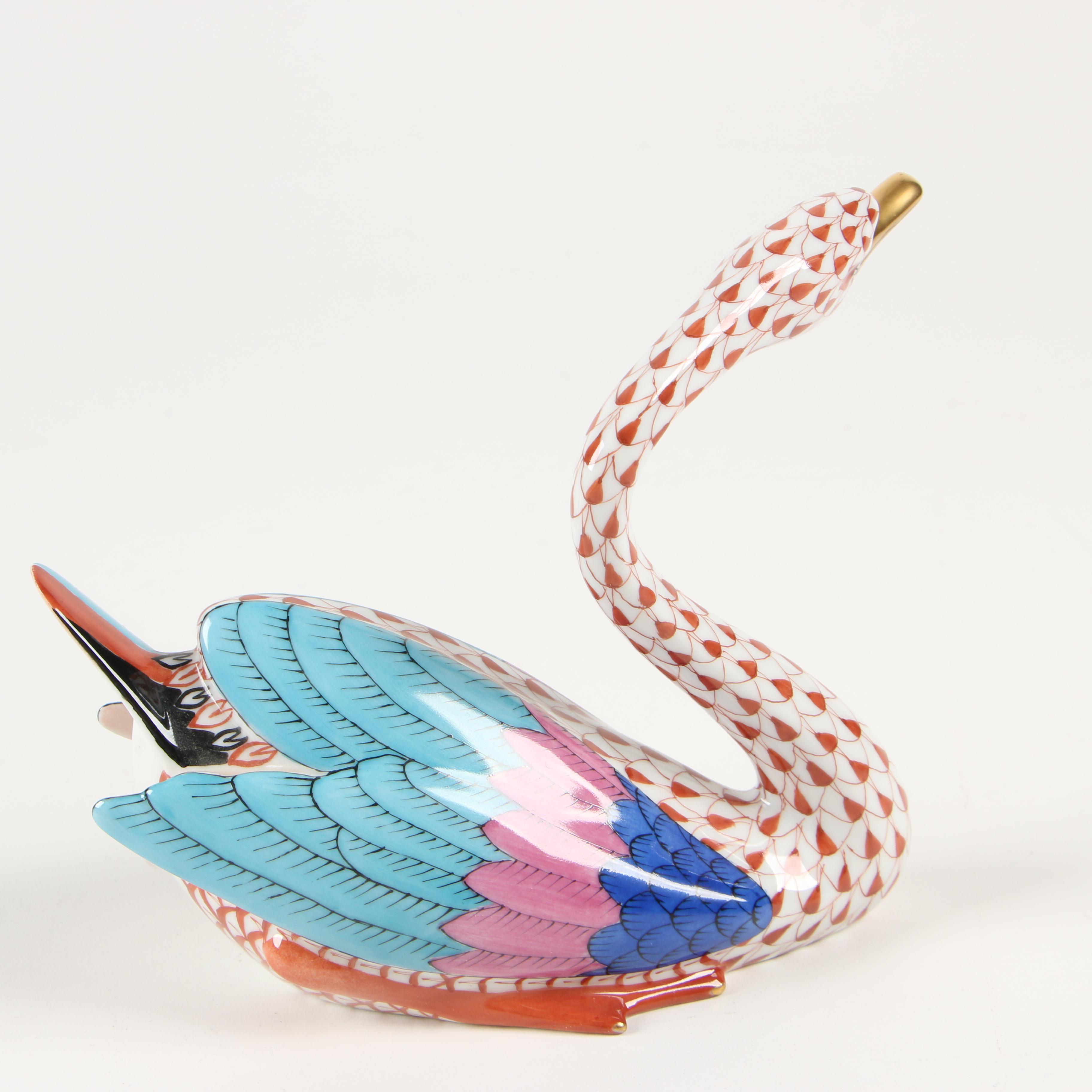 Herend Red Fishnet "Japanese Goose" Porcelain Figurine