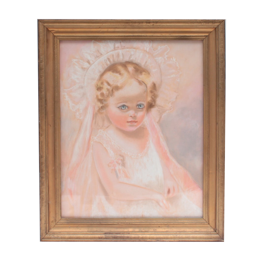 J. Hamilton Haines Pastel Drawing of Young Girl