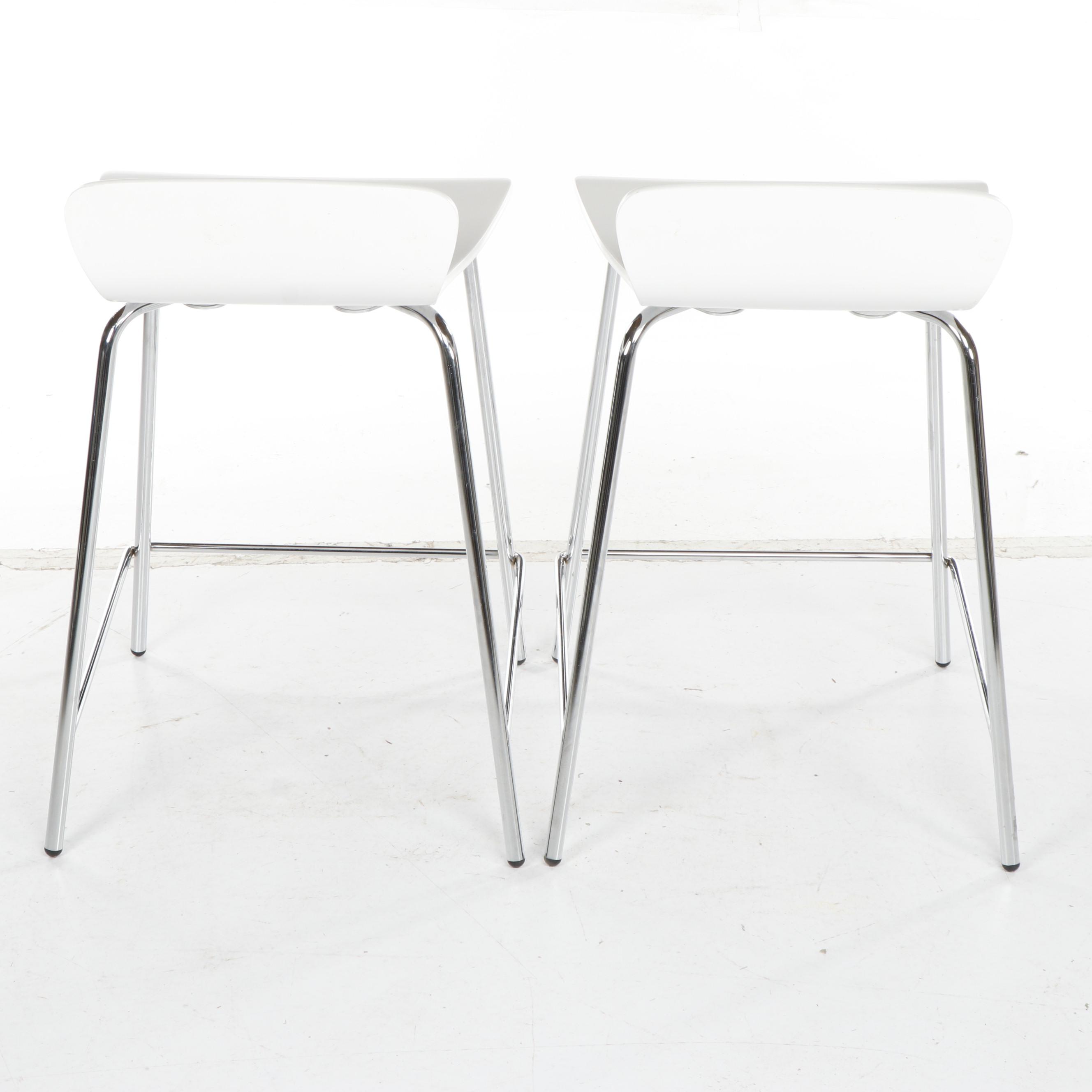 Pair of Crate & Barrel "Felix" Contemporary Modern White Stacking Barstools