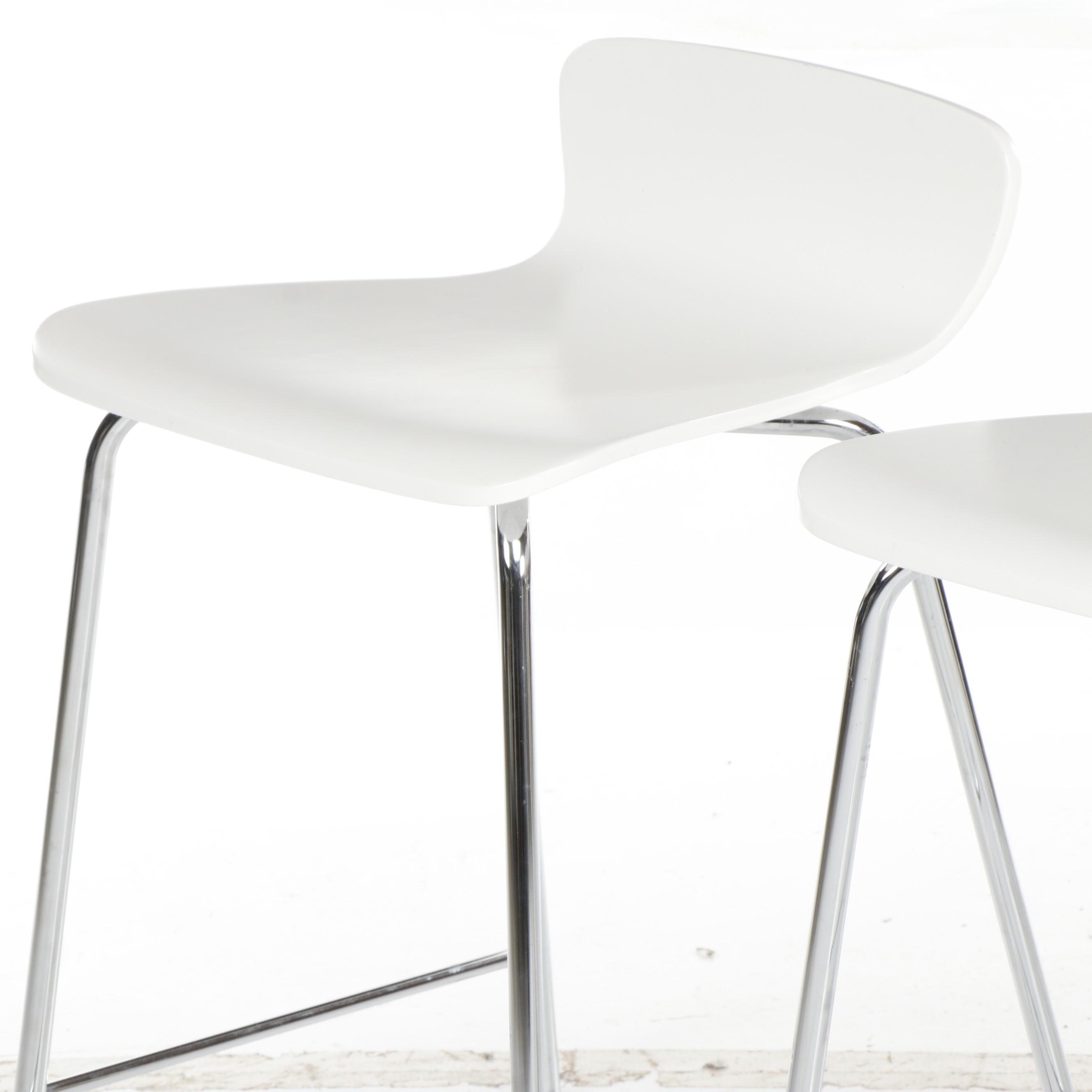 Pair of Crate & Barrel "Felix" Contemporary Modern White Stacking Barstools