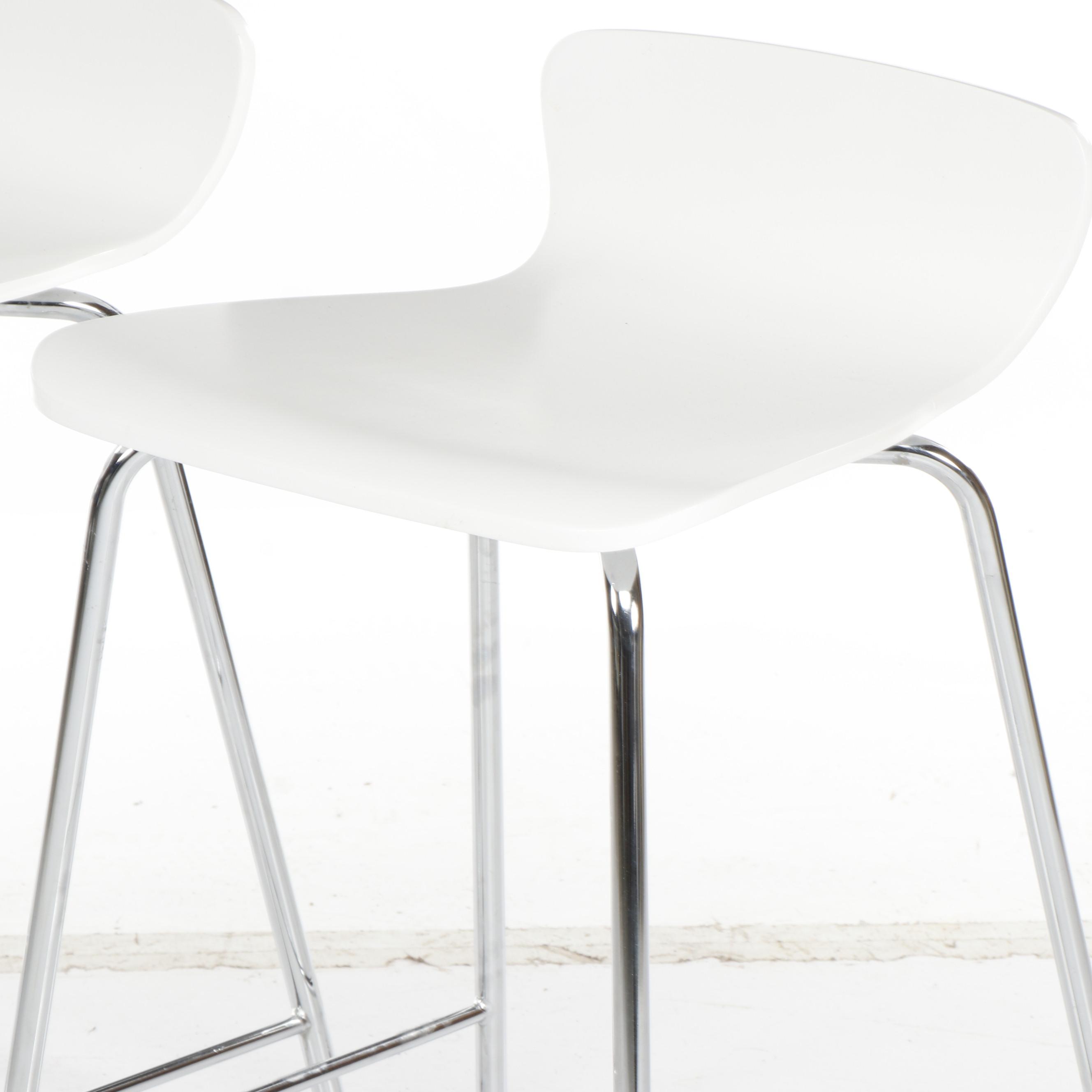 Pair of Crate & Barrel "Felix" Contemporary Modern White Stacking Barstools