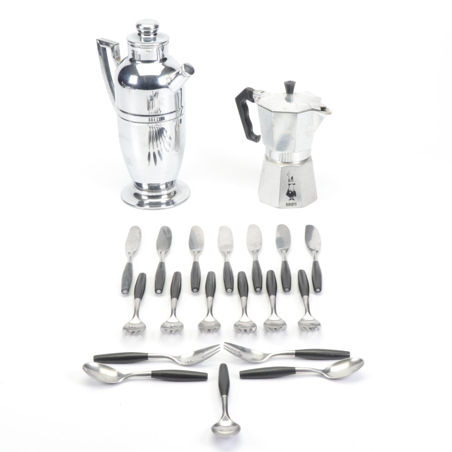 Coffee Pot, Bialetti Espresso Maker and Dansk Flatware