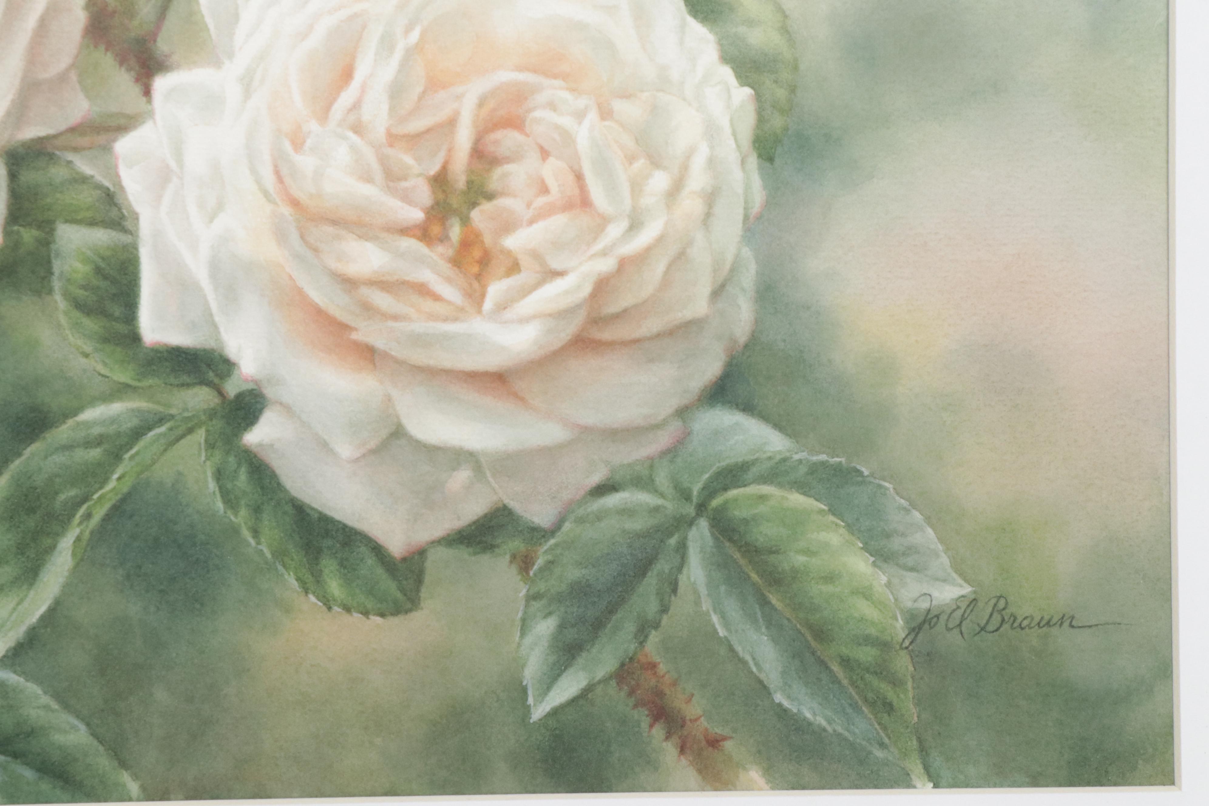 Elena M. Braun Watercolor Painting "Blanche Fleur, Centifolia, 1835, France"