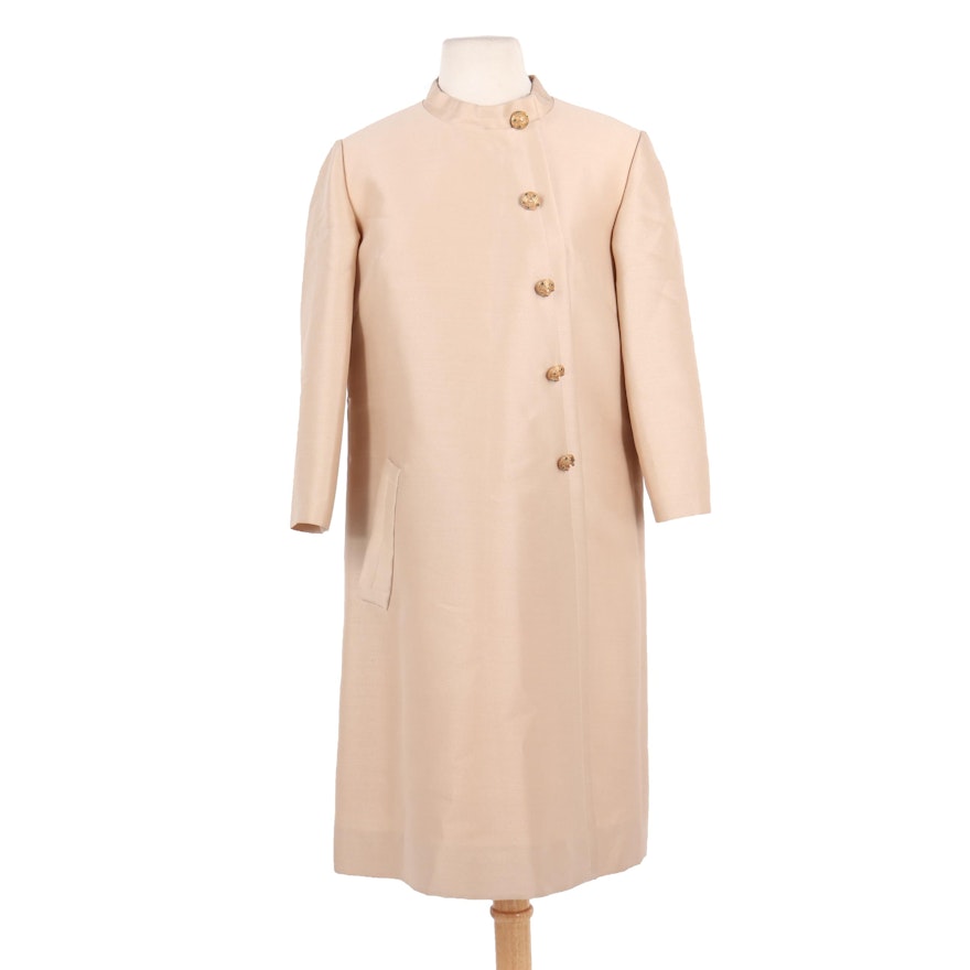 Jean Patou Paris Wool Blend Coat Dress with Bejeweled Buttons, 1960s Vintage