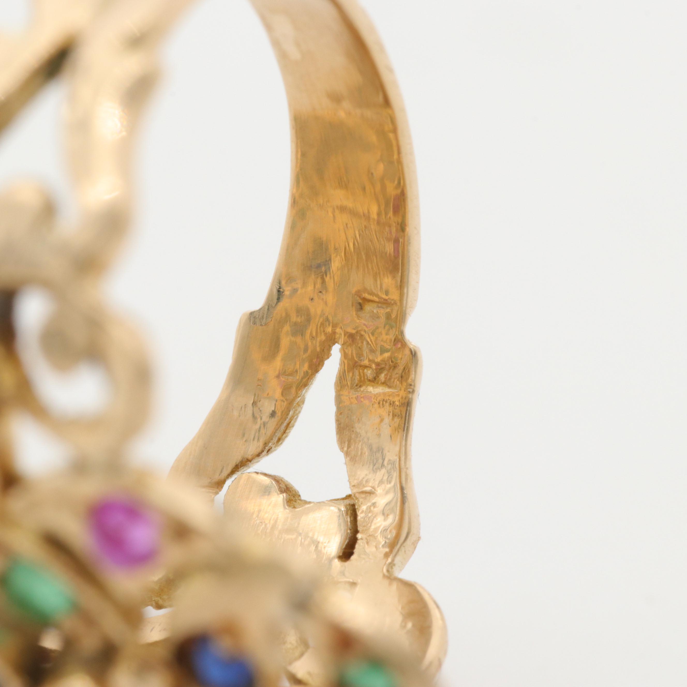 14K Yellow Gold Emerald, Ruby, Sapphire and Diamond Ring