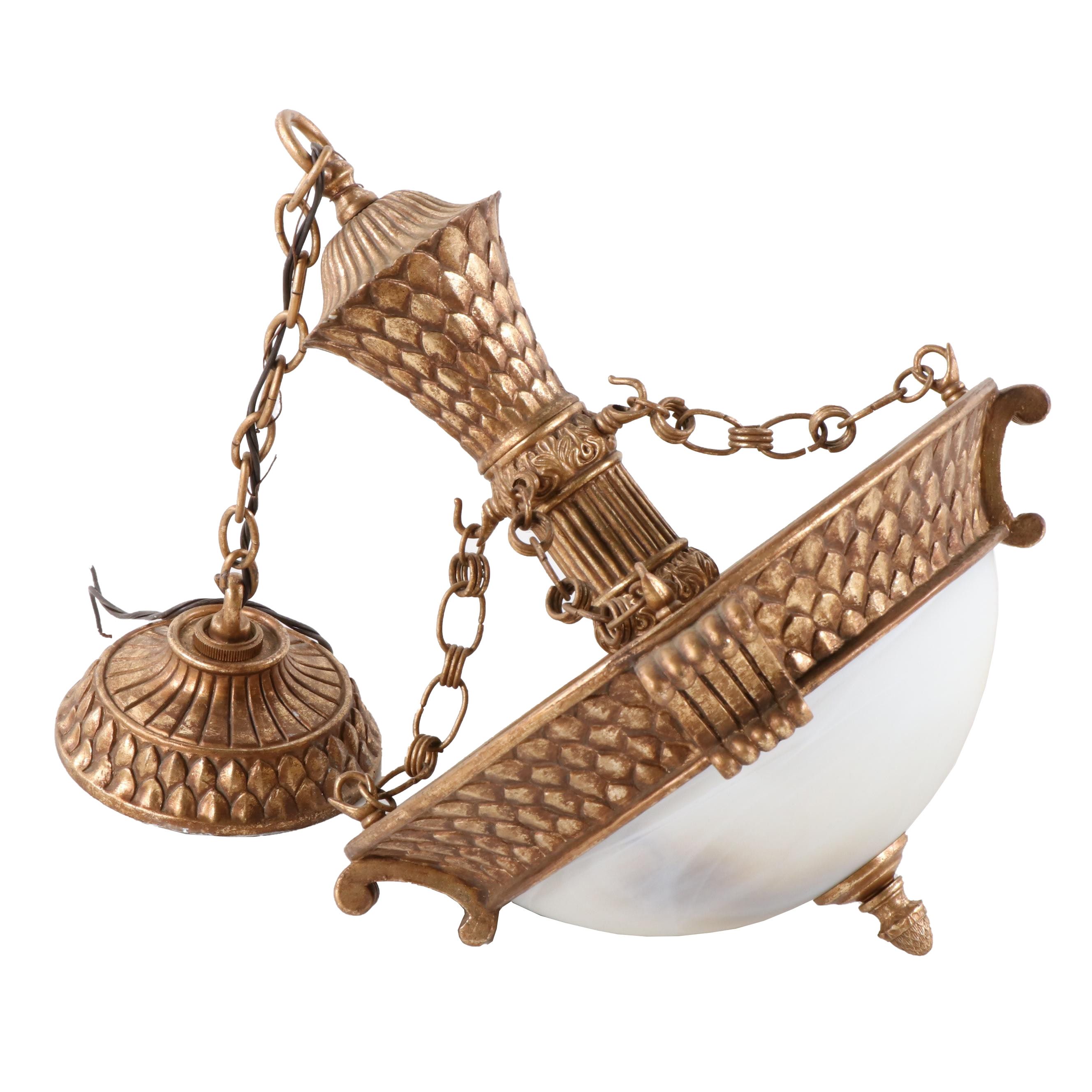 Neoclassical Style Gilt Finish Semi-Flush Mount Pendant Light, Contemporary