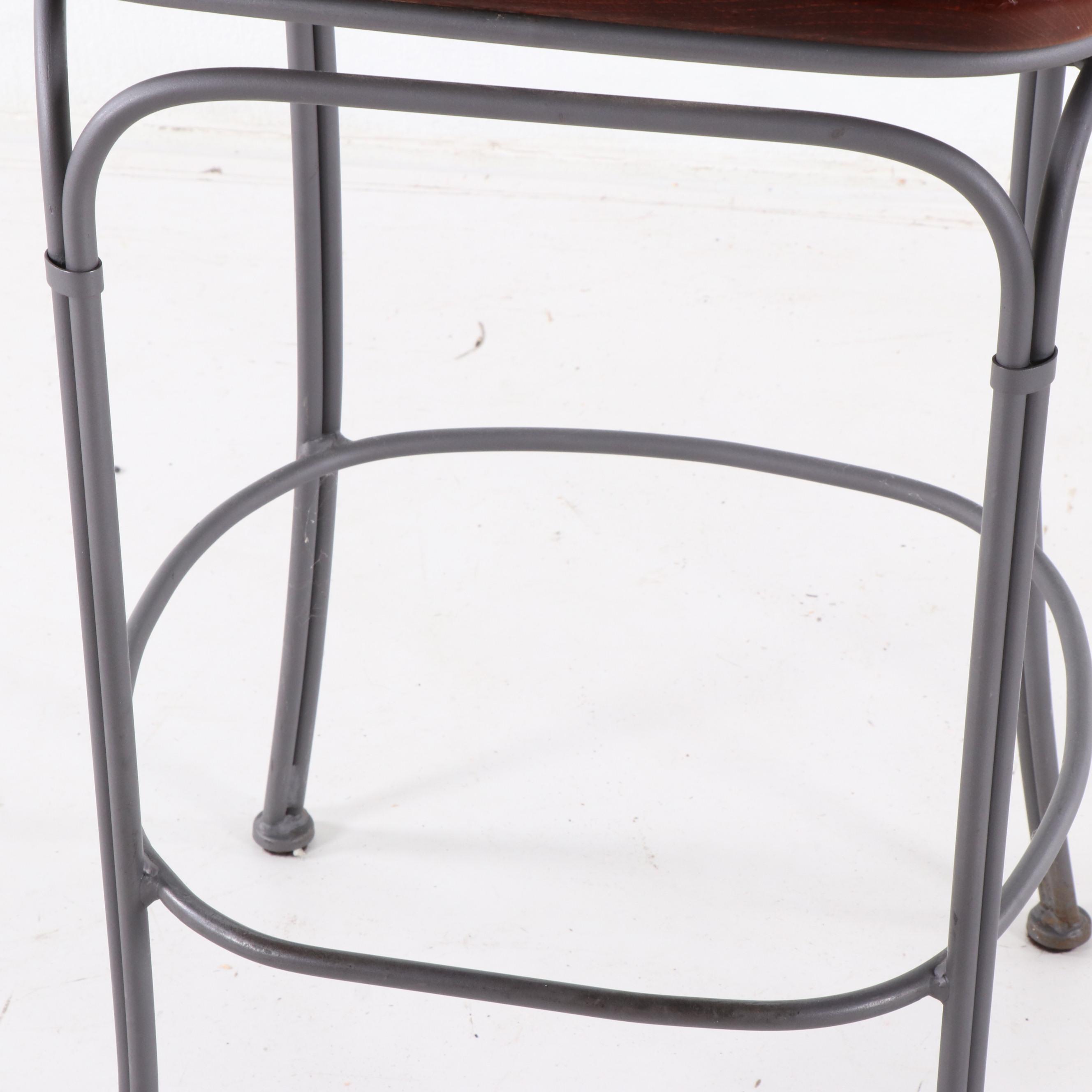 Pair of Contemporary Metal and Wood Bar Stools