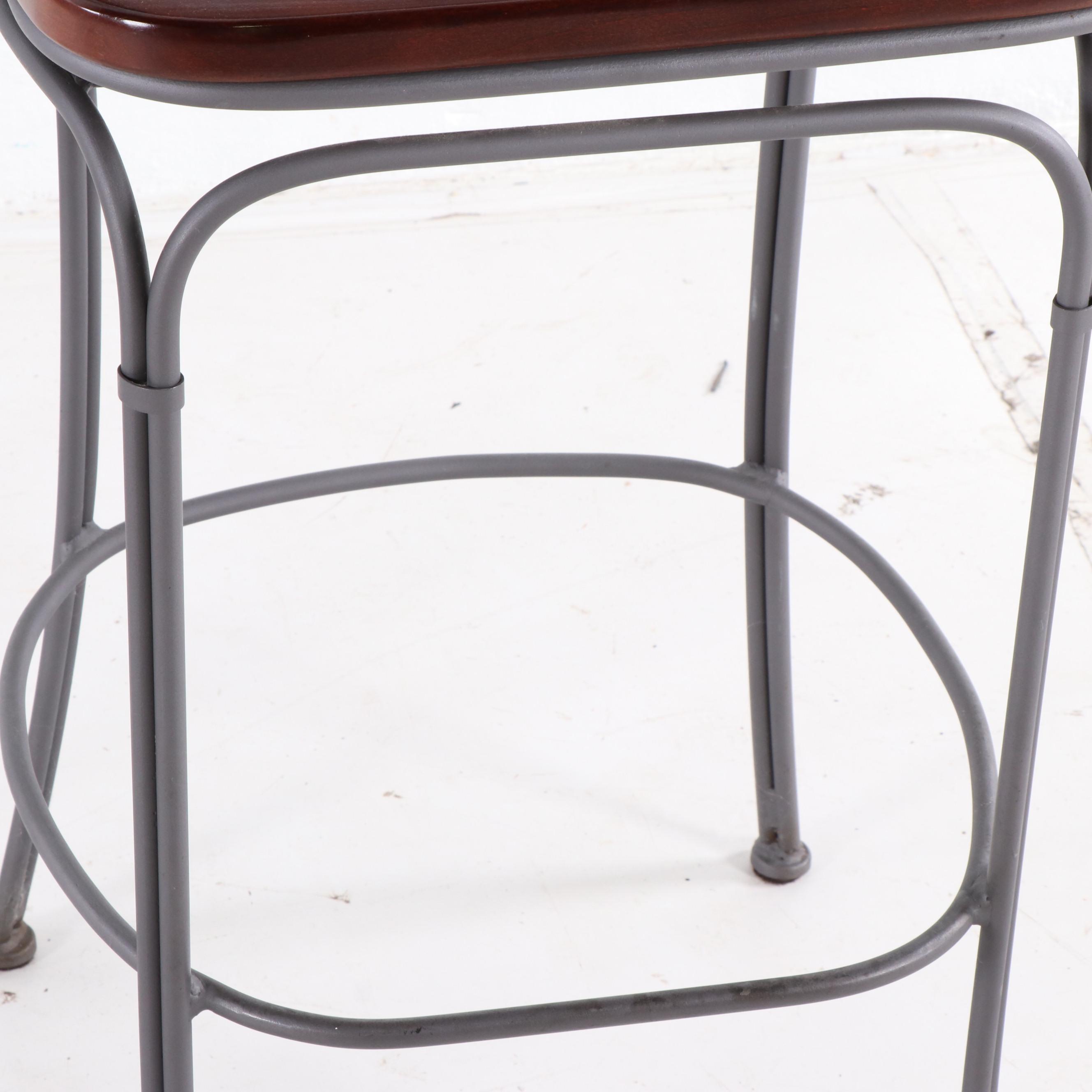 Pair of Contemporary Metal and Wood Bar Stools