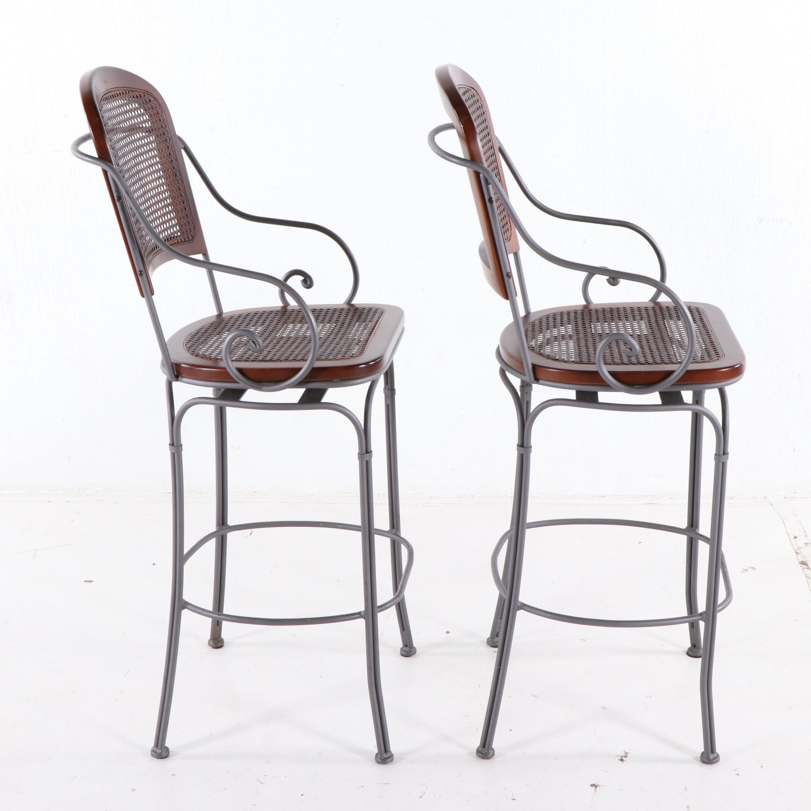 Pair of Contemporary Metal and Wood Bar Stools
