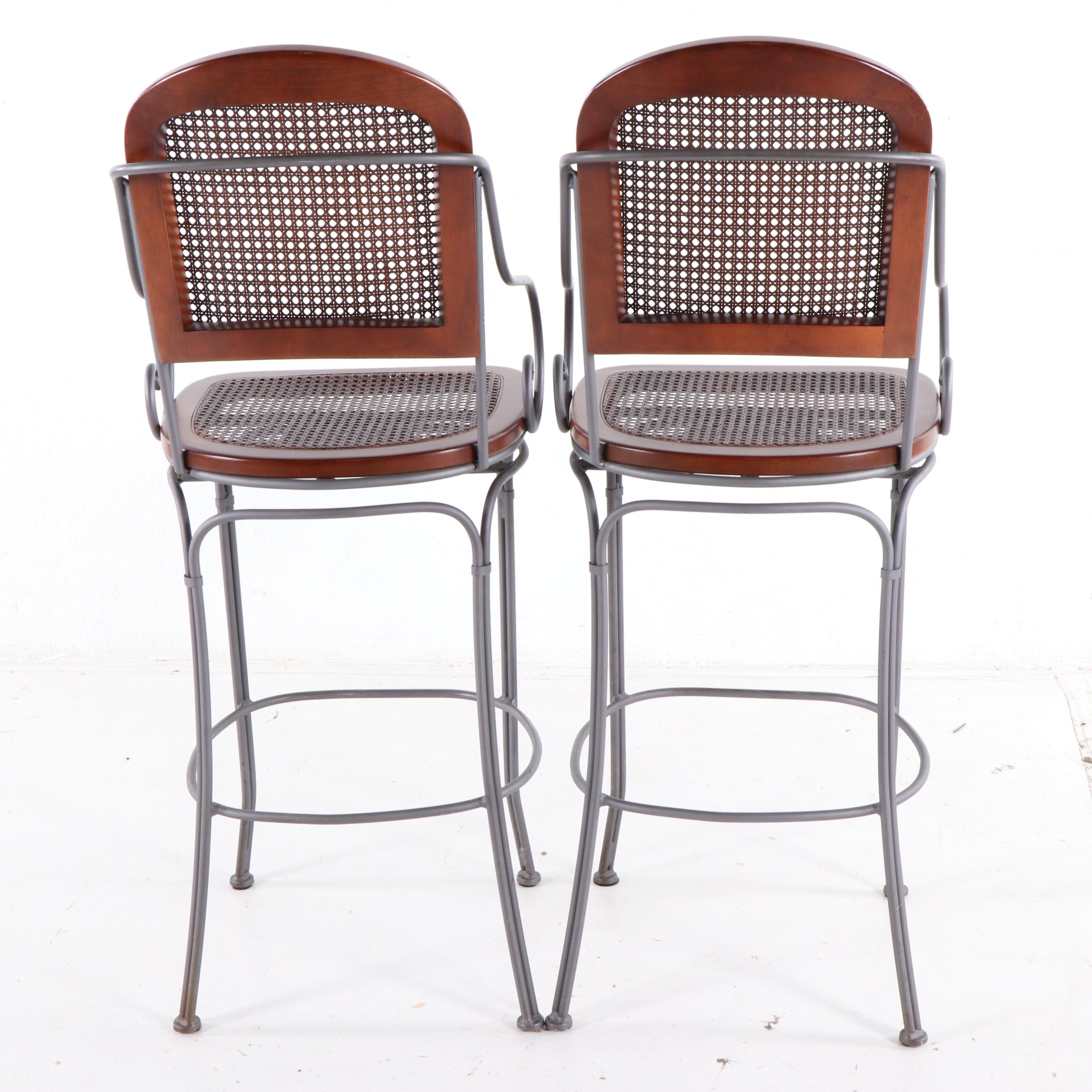 Pair of Contemporary Metal and Wood Bar Stools