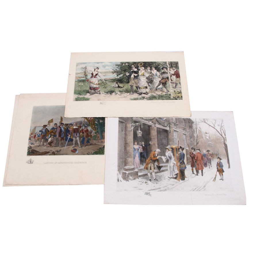 19th Hand-colored Etchings "Merrymaking in New Amsterdam" and Others