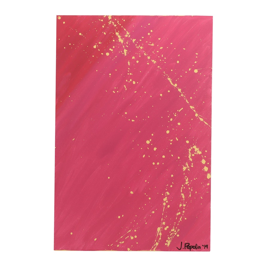 J. Popolin Acrylic Painting "Magenta with Yellow Drips"