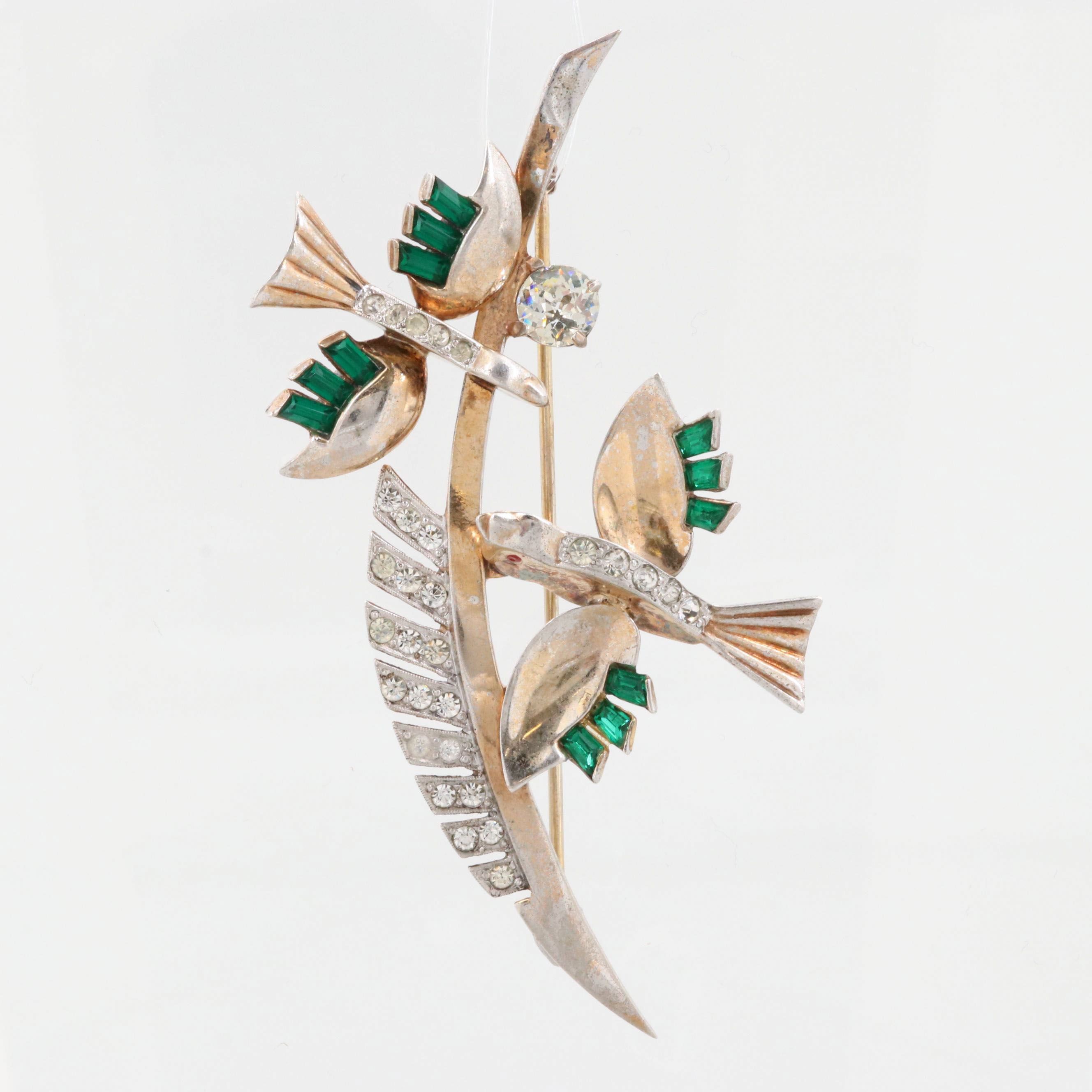 Circa 1950s Mazer Sterling Rhinestone Brooch