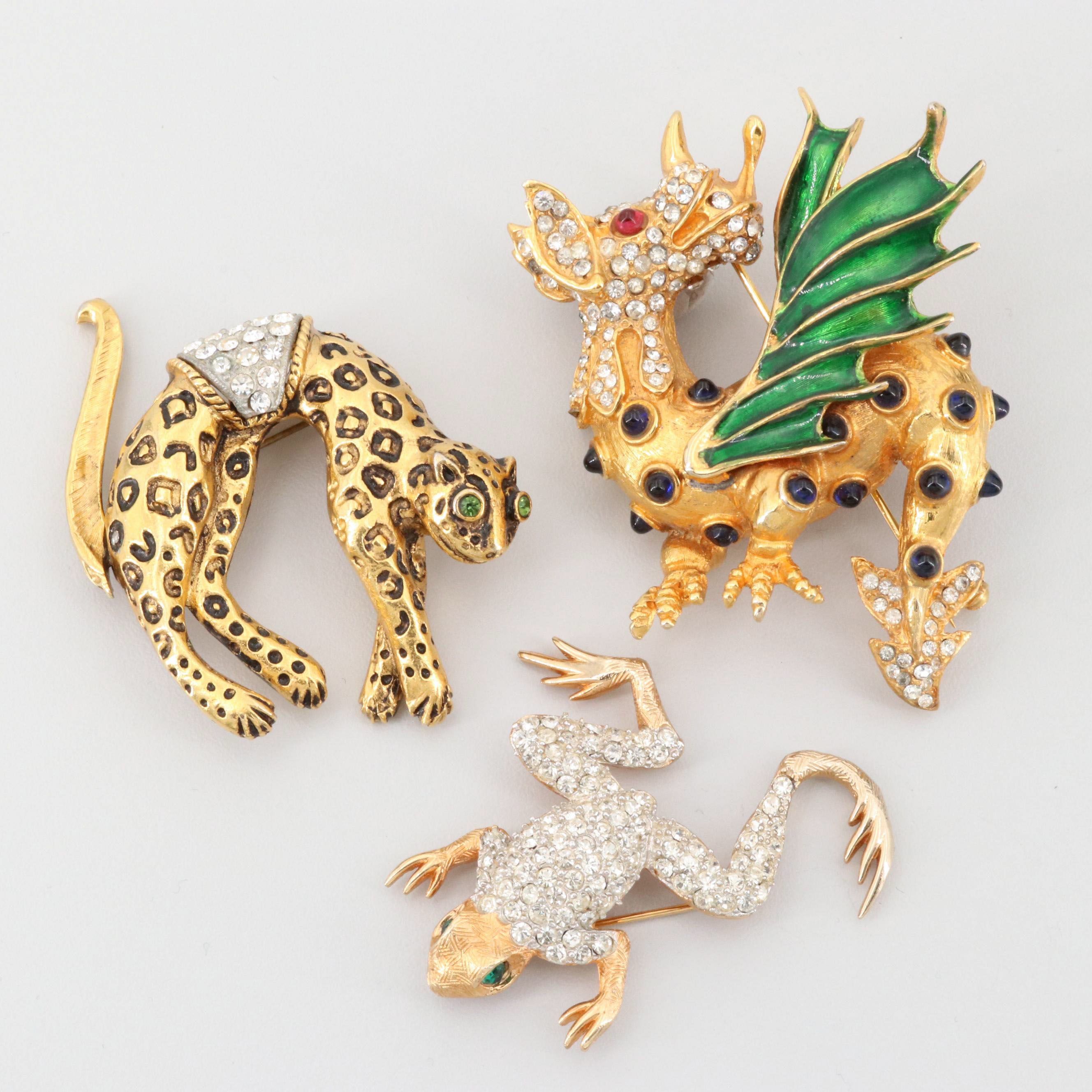 Vintage Enamel and Rhinestone Brooches Including Napier and Kennith Jay Lane