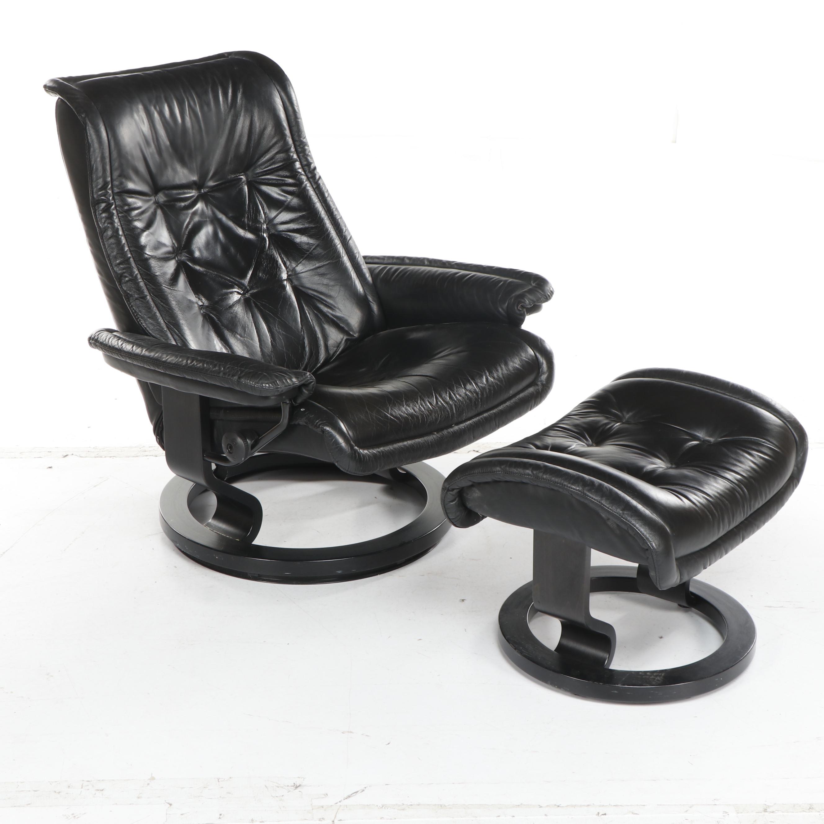 Modern Black Leather Swivel Recliner