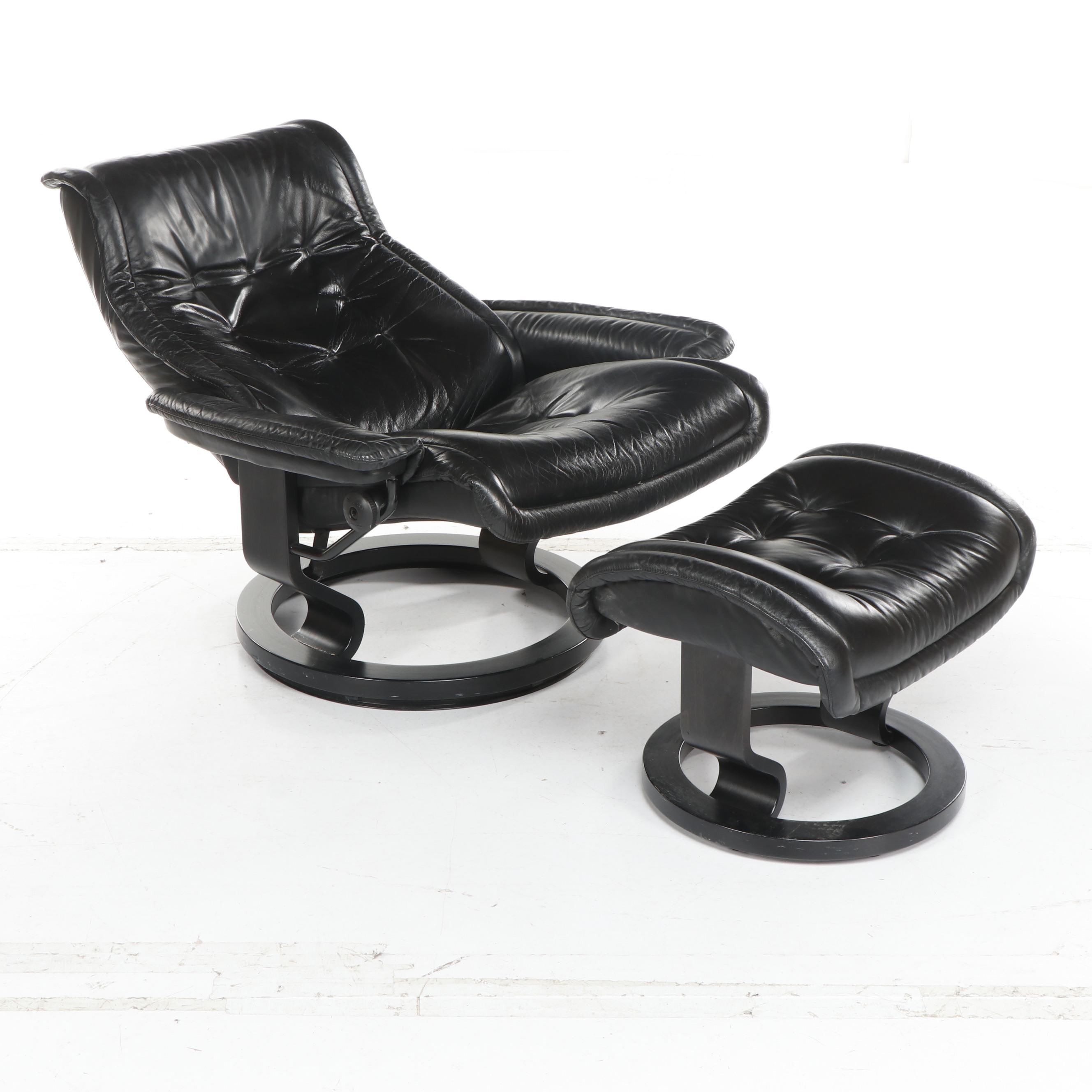 Modern Black Leather Swivel Recliner