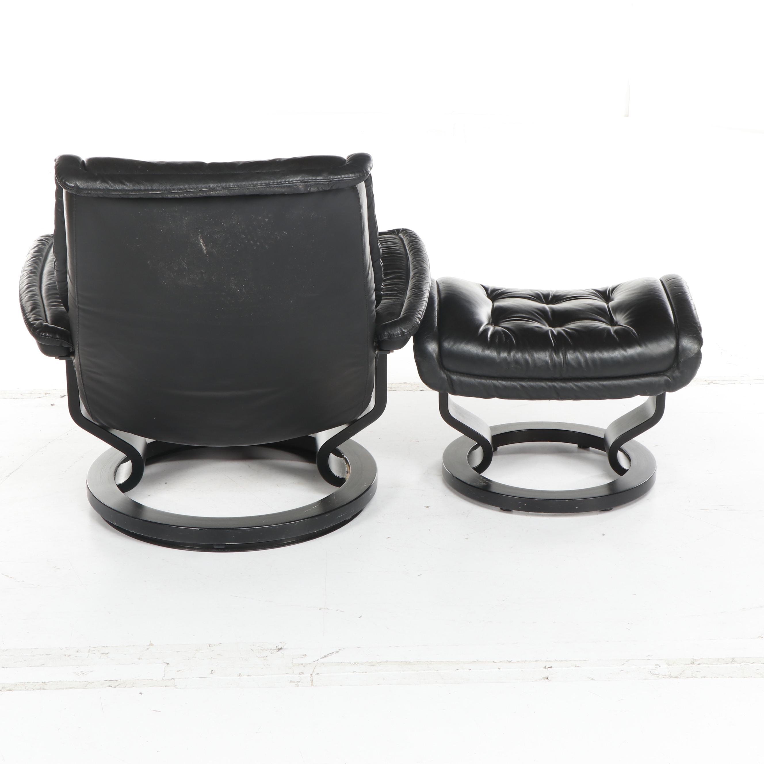 Modern Black Leather Swivel Recliner