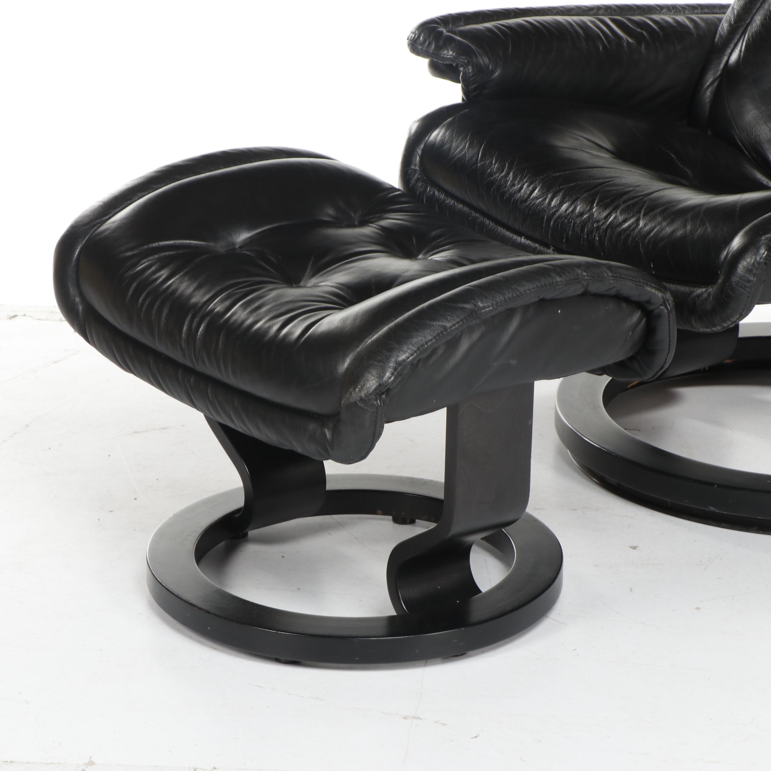 Modern Black Leather Swivel Recliner